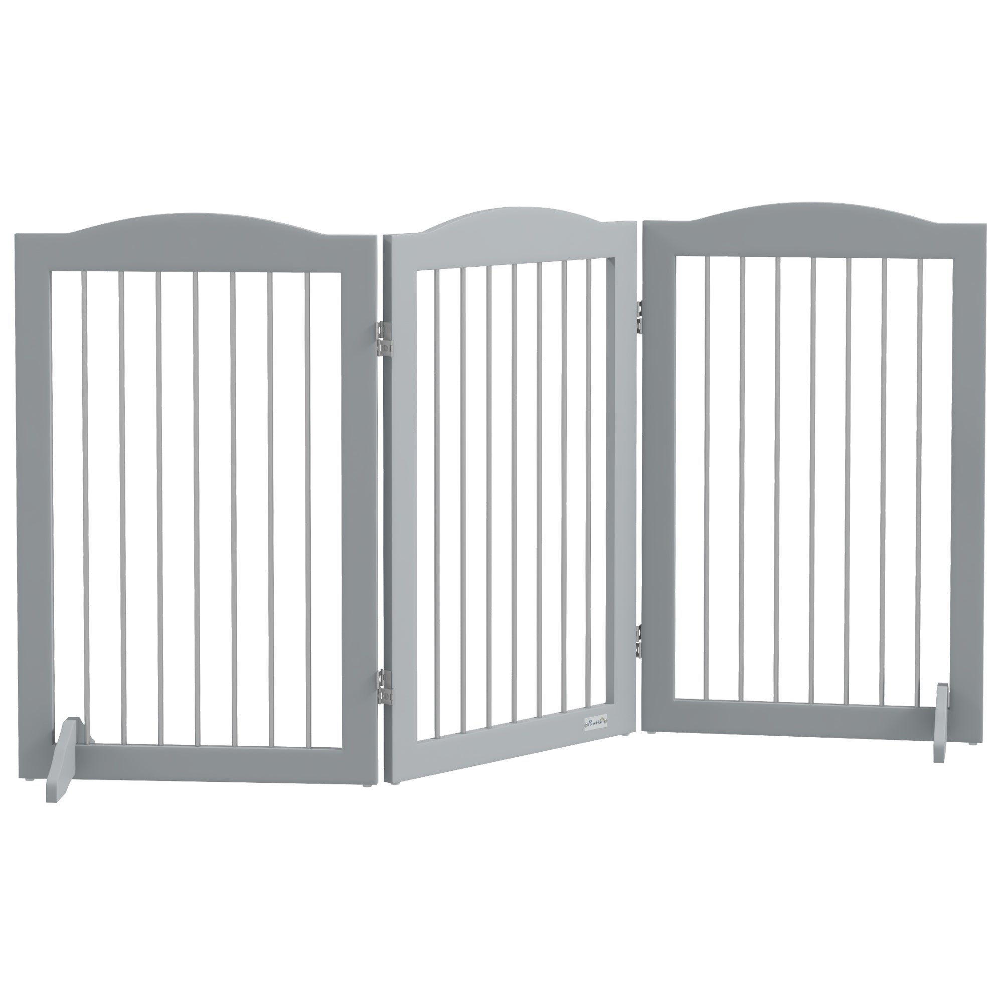 PawHut Foldable Dog Gate, Freestanding Pet Gate, Dog Barrier with Two Support Feet, for Doorways, Stairs, Halls - Grey