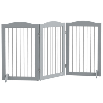 PawHut Foldable Dog Gate, Freestanding Pet Gate, Dog Barrier with Two Support Feet, for Doorways, Stairs, Halls - Grey