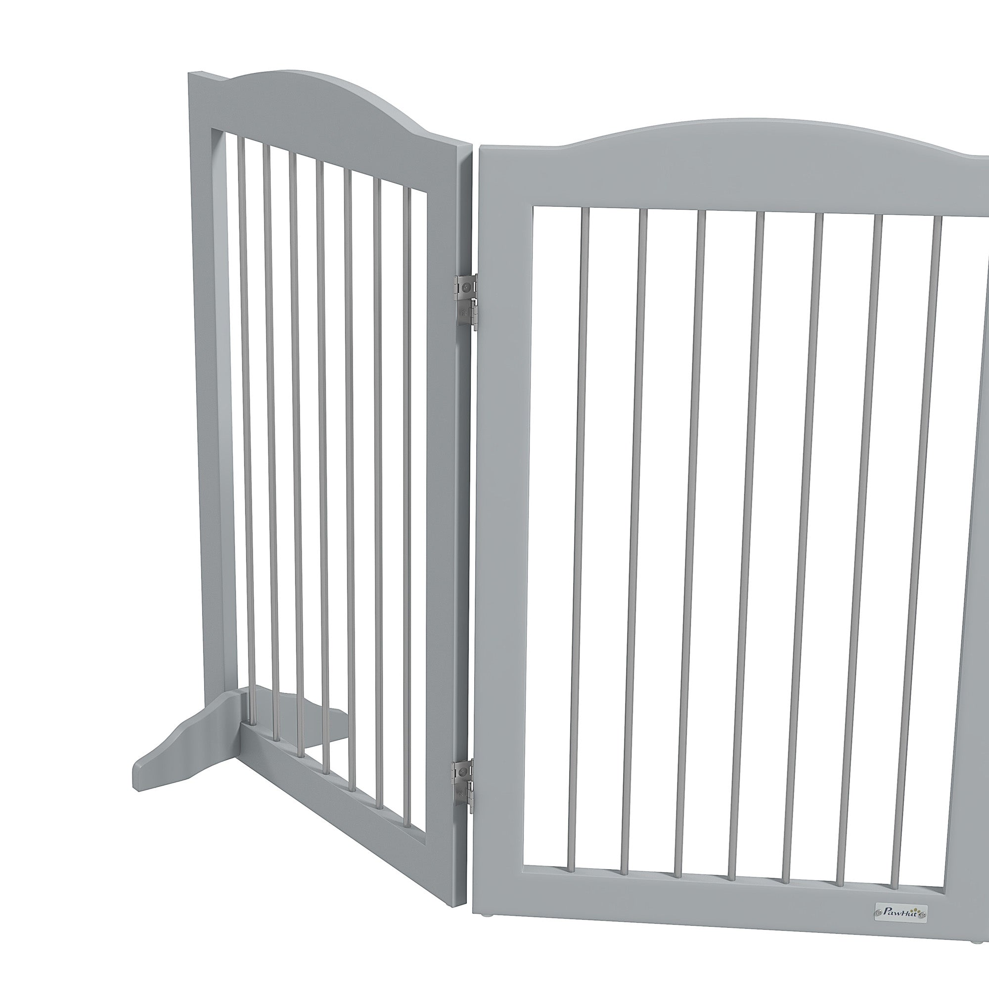 PawHut Foldable Dog Gate, Freestanding Pet Gate, Dog Barrier with Two Support Feet, for Doorways, Stairs, Halls - Grey