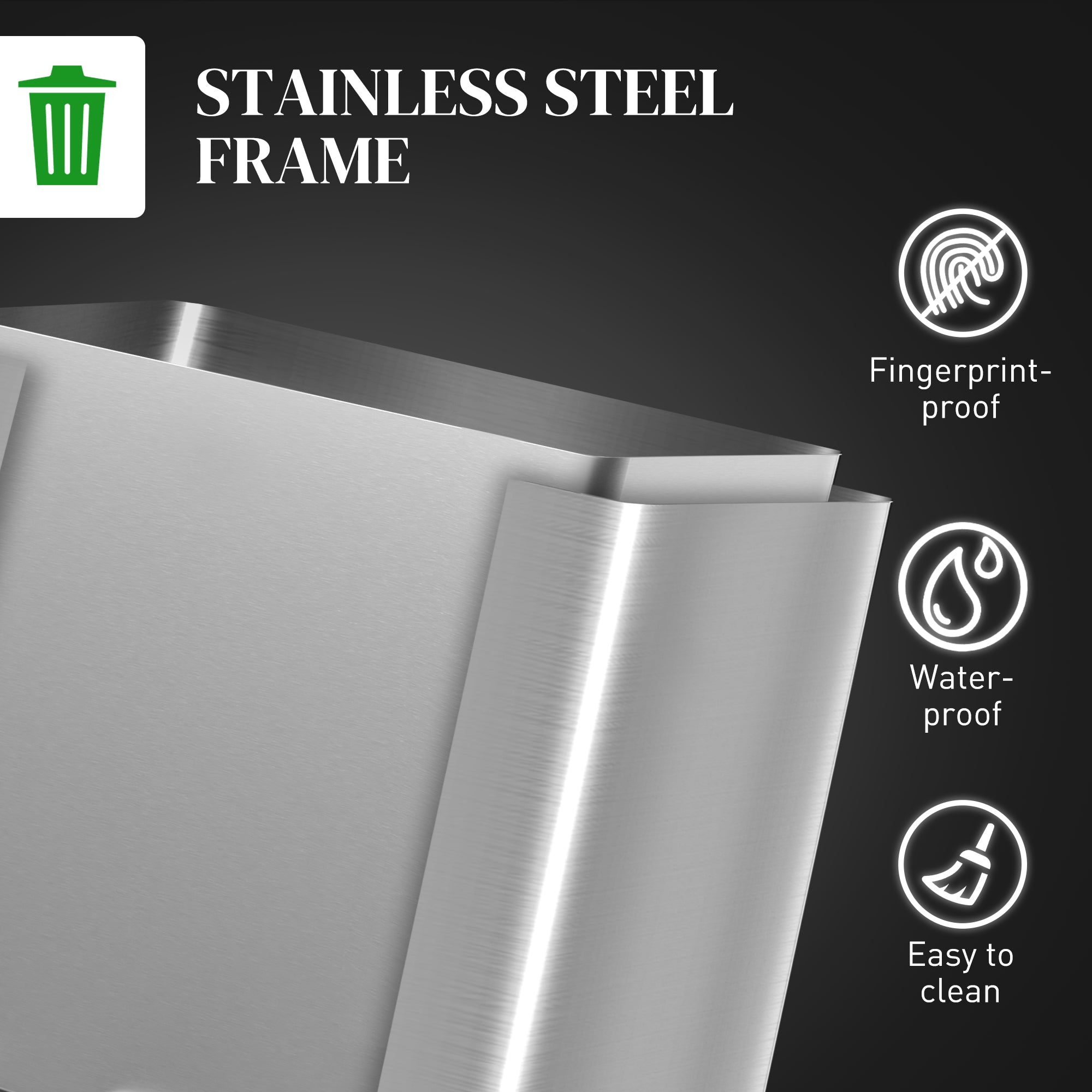 HOMCOM Dual Kitchen Garbage Bin, 2 x 5 Gallon (2 x 20 L) Trash Can with Foot Pedal, Soft-Close Garbage Can with Removable Inner Buckets, Lid, Fingerprint-Proof for Kitchen, Silver