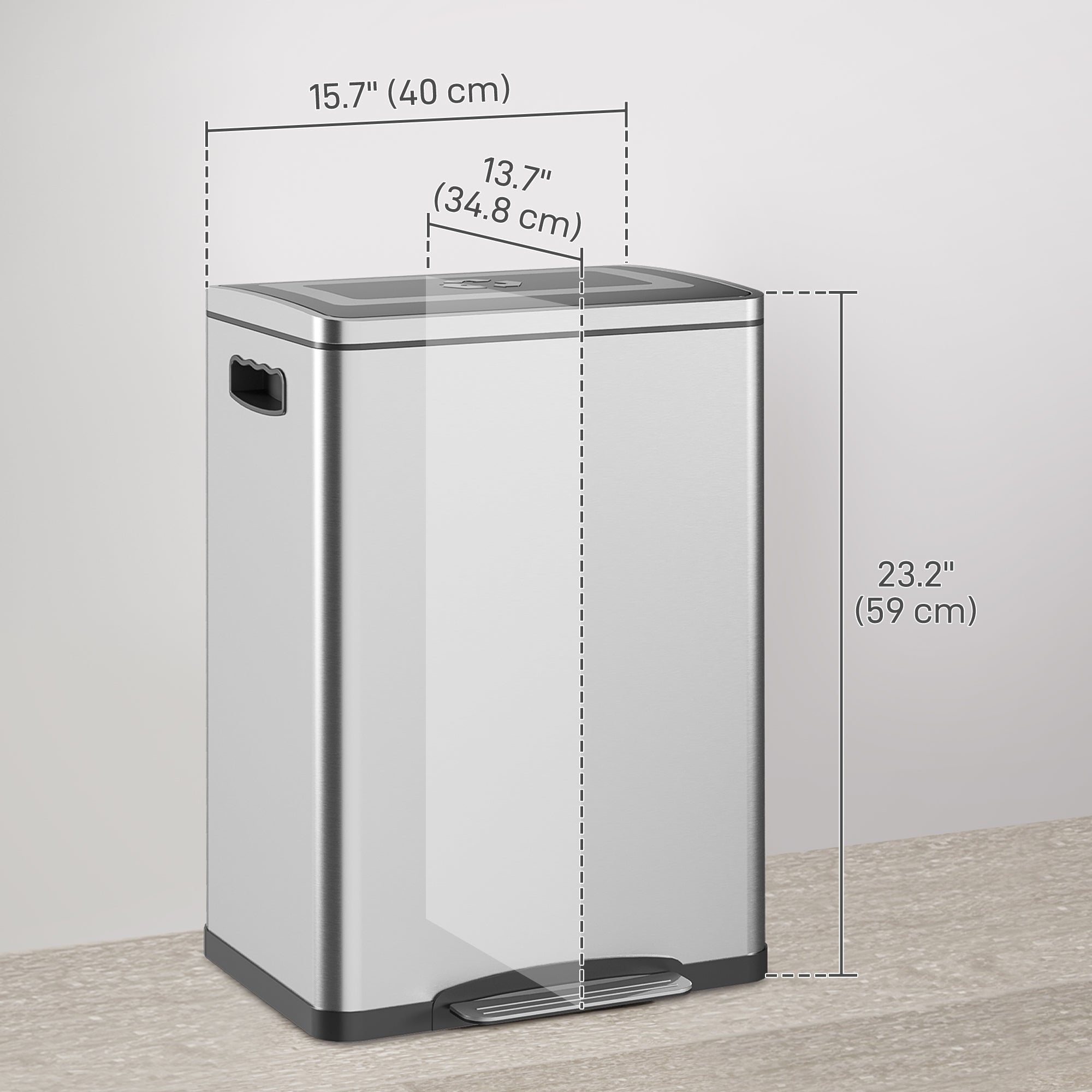 HOMCOM Dual Kitchen Garbage Bin, 2 x 5 Gallon (2 x 20 L) Trash Can with Foot Pedal, Soft-Close Garbage Can with Removable Inner Buckets, Lid, Fingerprint-Proof for Kitchen, Silver