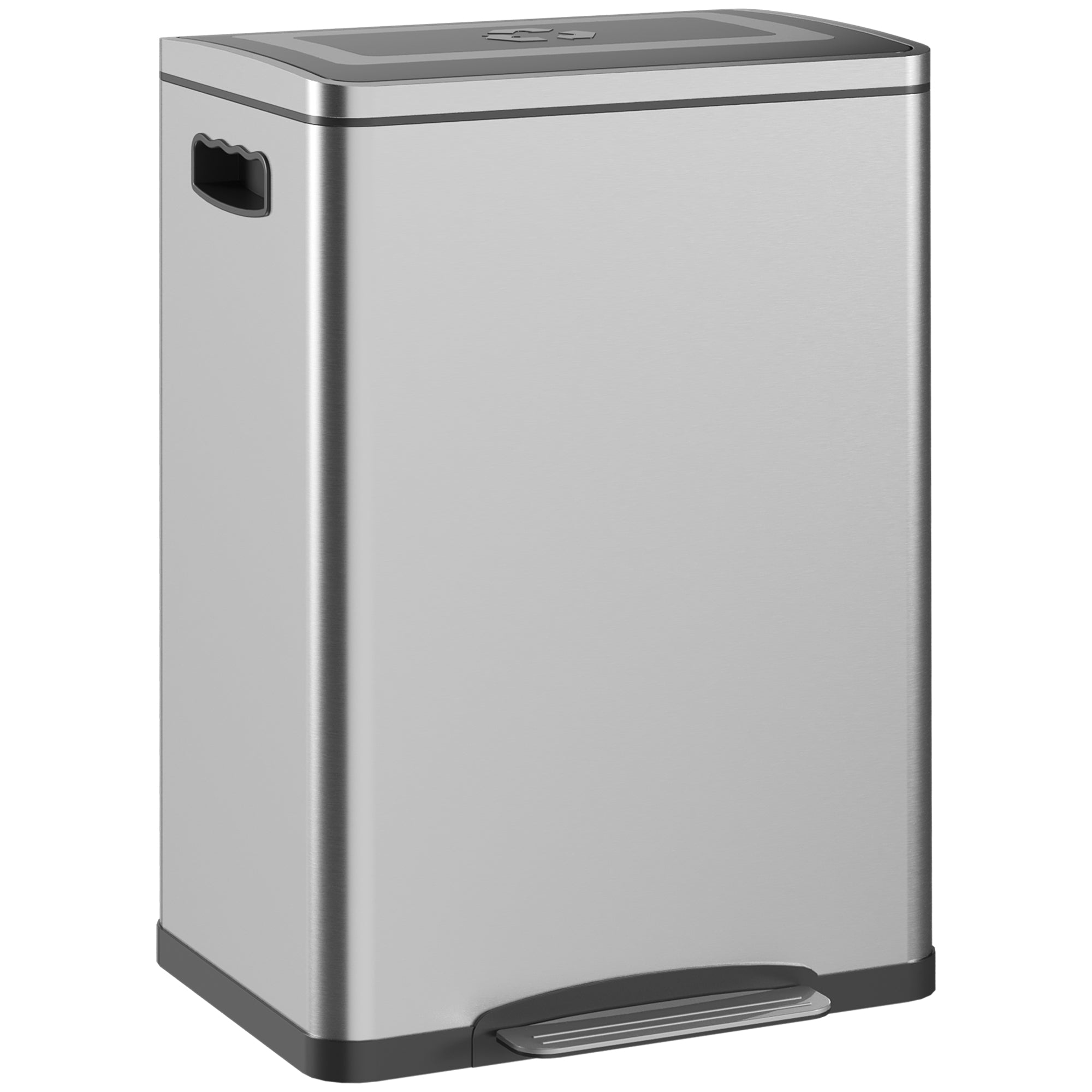 HOMCOM Dual Kitchen Garbage Bin, 2 x 5 Gallon (2 x 20 L) Trash Can with Foot Pedal, Soft-Close Garbage Can with Removable Inner Buckets, Lid, Fingerprint-Proof for Kitchen, Silver