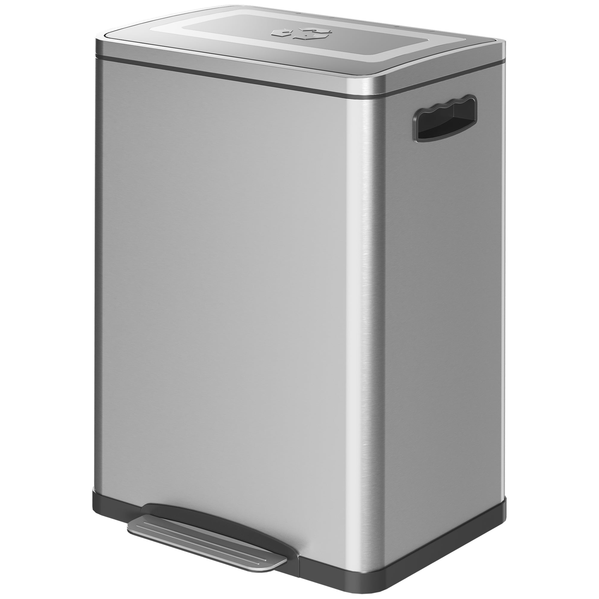 HOMCOM Dual Kitchen Garbage Bin, 2 x 5 Gallon (2 x 20 L) Trash Can with Foot Pedal, Soft-Close Garbage Can with Removable Inner Buckets, Lid, Fingerprint-Proof for Kitchen, Silver