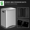 HOMCOM Dual Kitchen Garbage Bin, 2 x 5 Gallon (2 x 20 L) Trash Can with Foot Pedal, Soft-Close Garbage Can with Removable Inner Buckets, Lid, Fingerprint-Proof for Kitchen, Silver