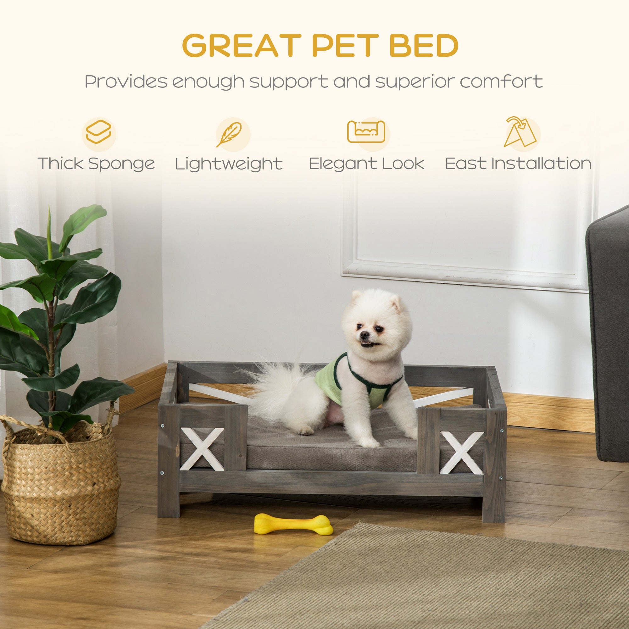 PawHut Elevated Dog Bed, Pet Sofa Furniture Style, Modern Cat Couch, with Soft Cushion, Washable Cover, for Small Sized Dog, Grey