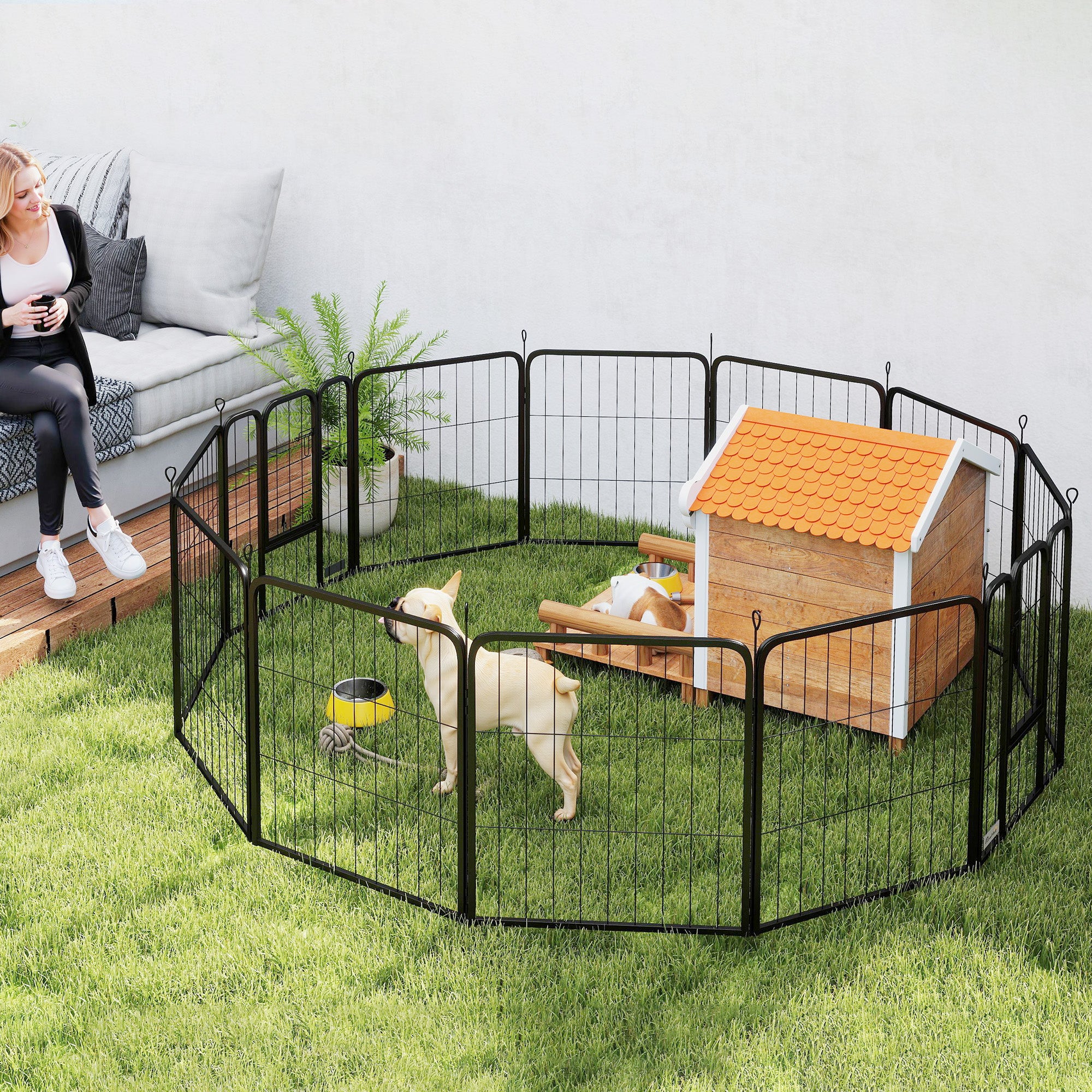 PawHut Dog Pen, 12 Panels Puppy Pen, Heavy Duty Dog Playpen, Portable Detachable Dog Exercise Pen Animal Enclosure for Medium Dogs, 80cm High, Black