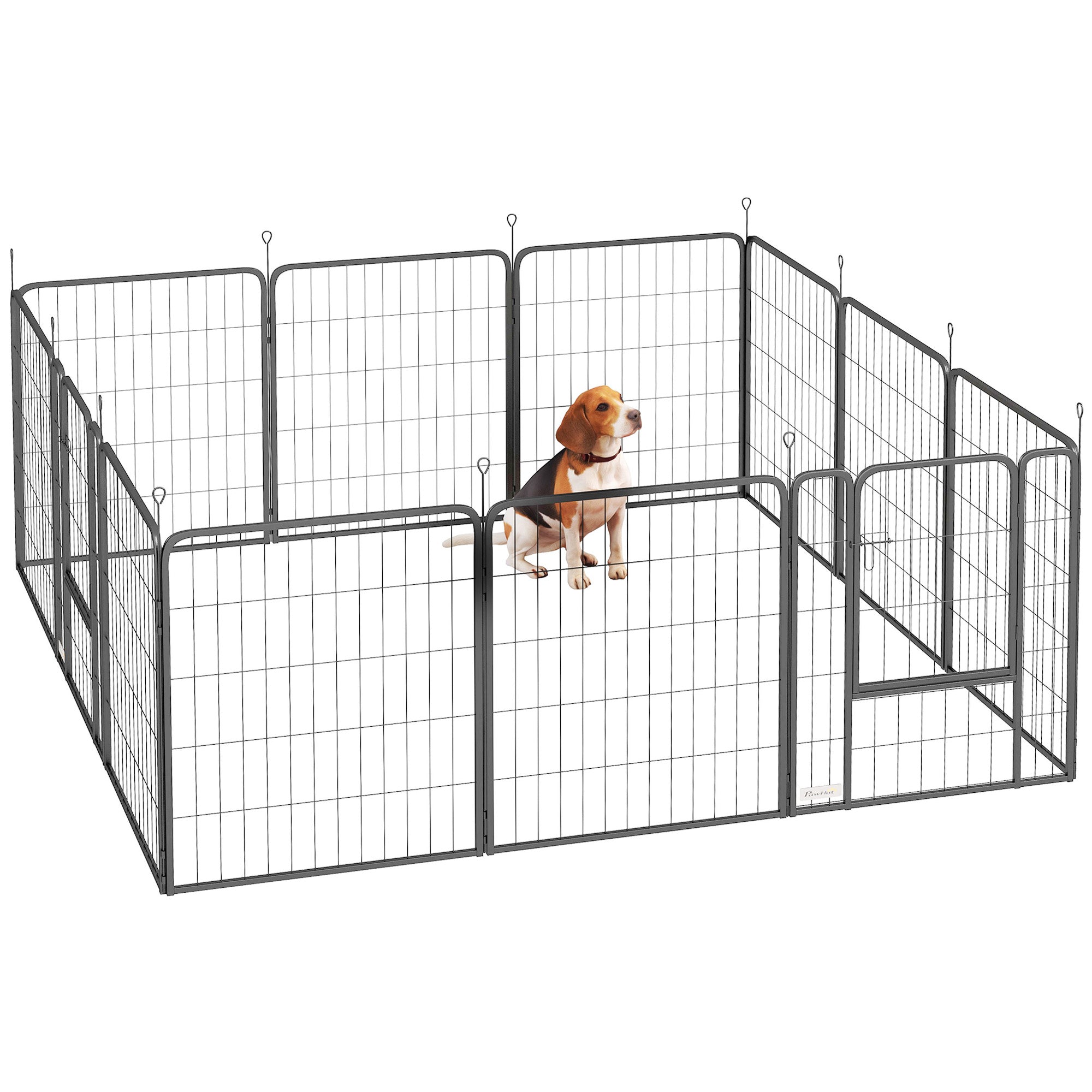 PawHut Dog Pen, 12 Panels Puppy Pen, Heavy Duty Dog Playpen, Portable Detachable Dog Exercise Pen Animal Enclosure for Medium Dogs, 80cm High, Black