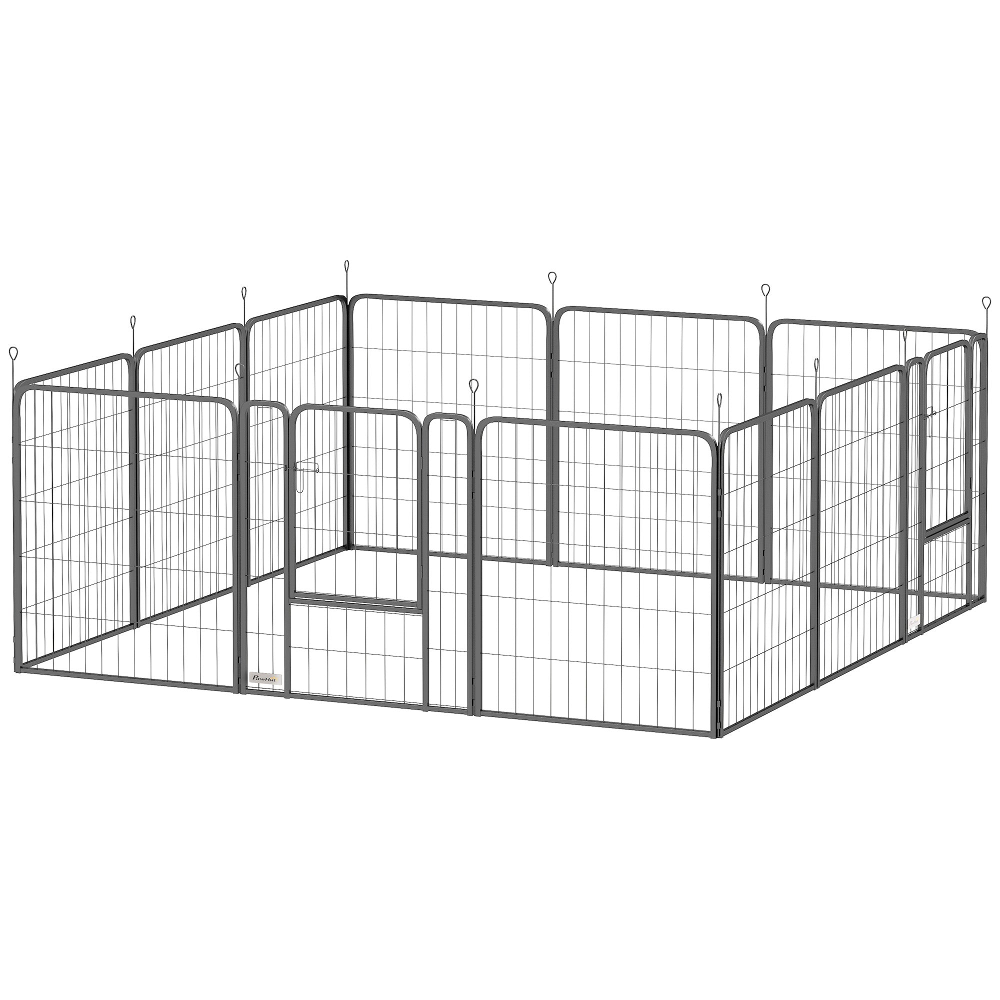 PawHut Dog Pen, 12 Panels Puppy Pen, Heavy Duty Dog Playpen, Portable Detachable Dog Exercise Pen Animal Enclosure for Medium Dogs, 80cm High, Black