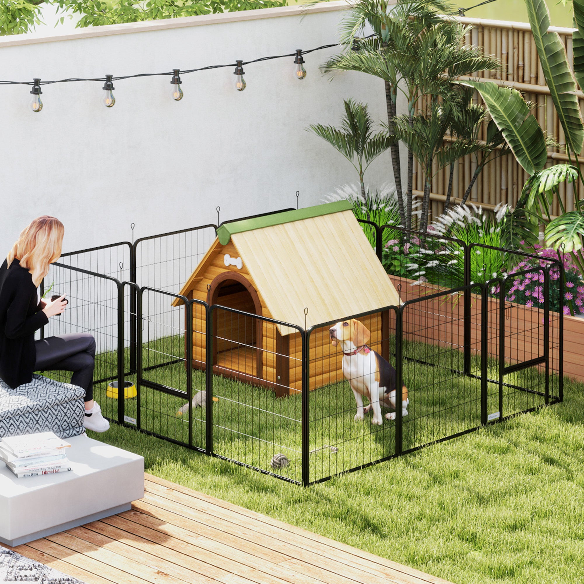 PawHut Dog Pen, 12 Panels Puppy Pen, Heavy Duty Dog Playpen, Portable Detachable Dog Exercise Pen Animal Enclosure for Medium Dogs, 80cm High, Black