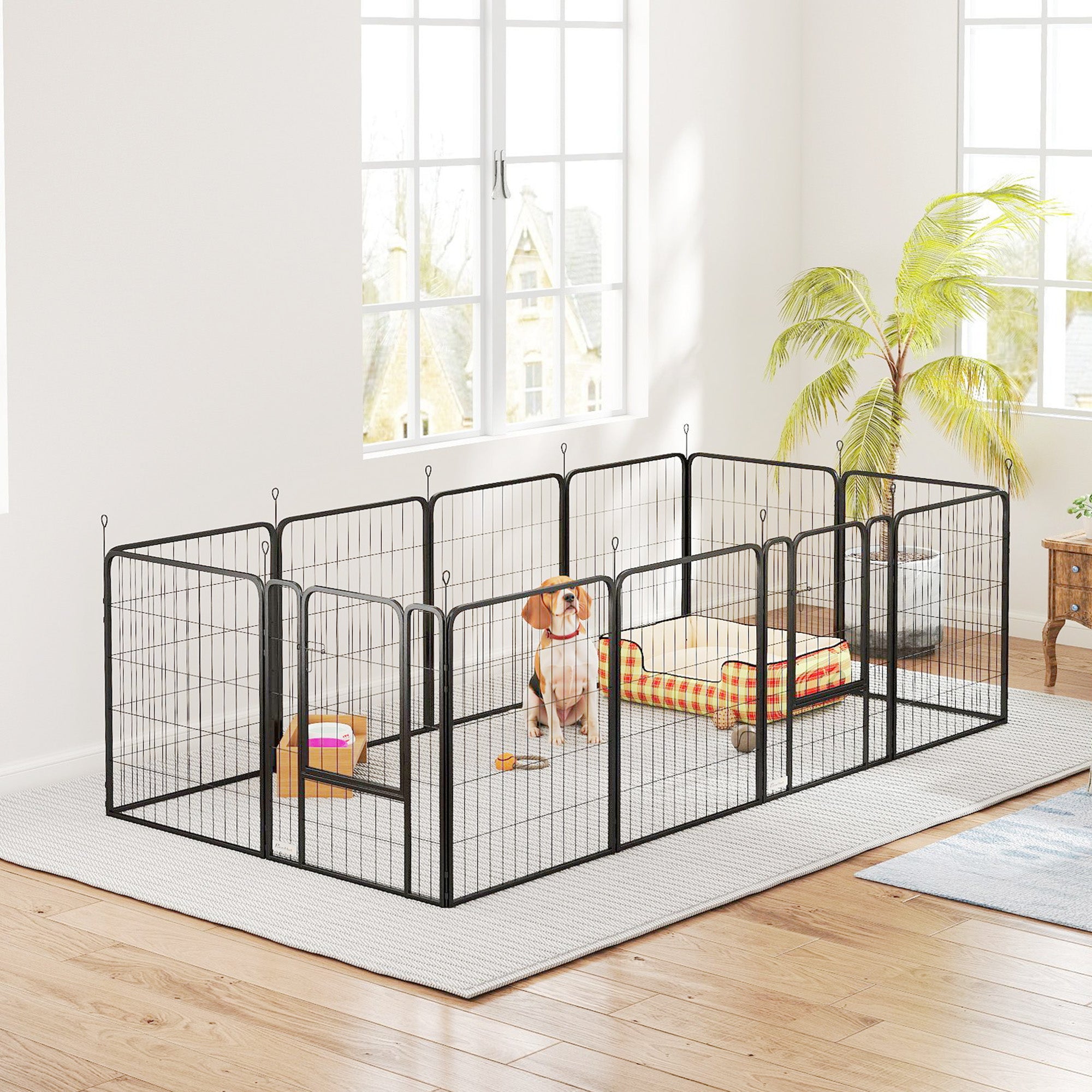PawHut Dog Pen, 12 Panels Puppy Pen, Heavy Duty Dog Playpen, Portable Detachable Dog Exercise Pen Animal Enclosure for Medium Dogs, 80cm High, Black