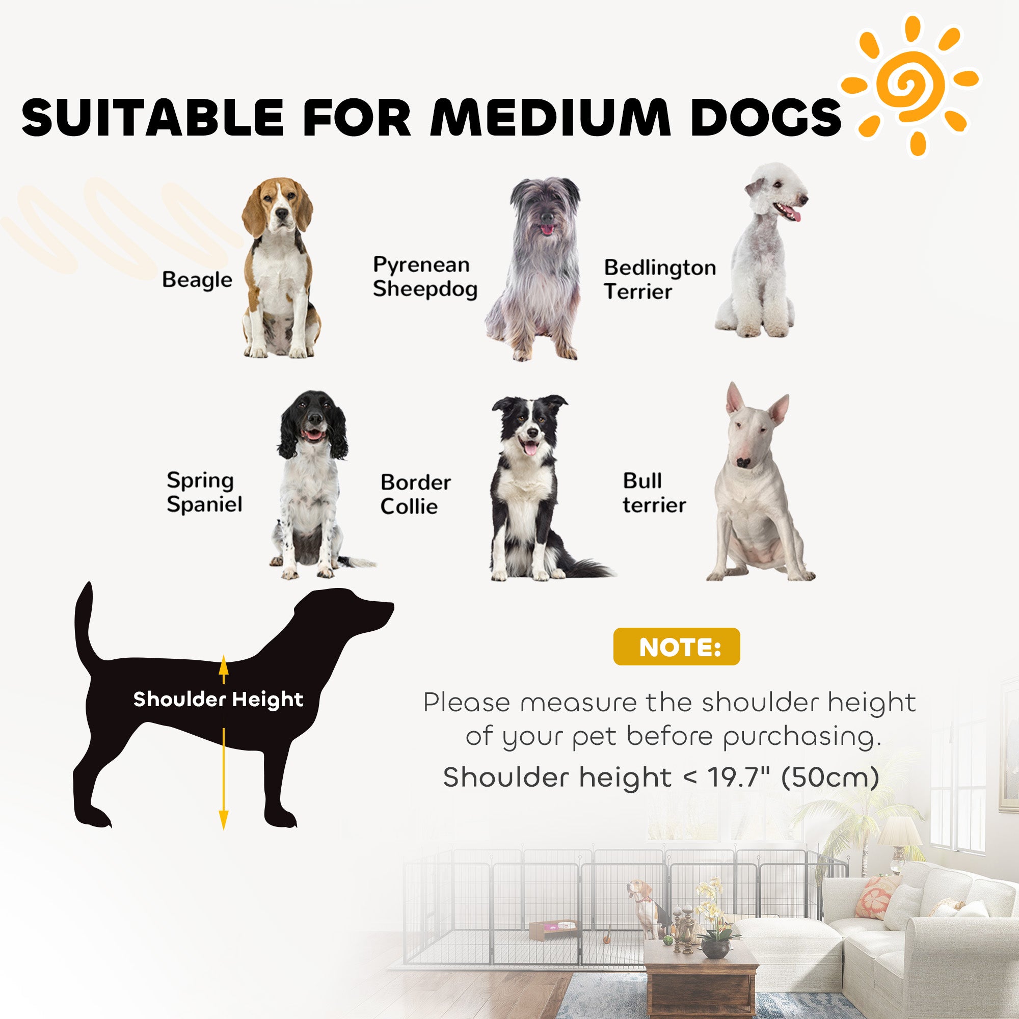 PawHut Dog Pen, 12 Panels Puppy Pen, Heavy Duty Dog Playpen, Portable Detachable Dog Exercise Pen Animal Enclosure for Medium Dogs, 80cm High, Black