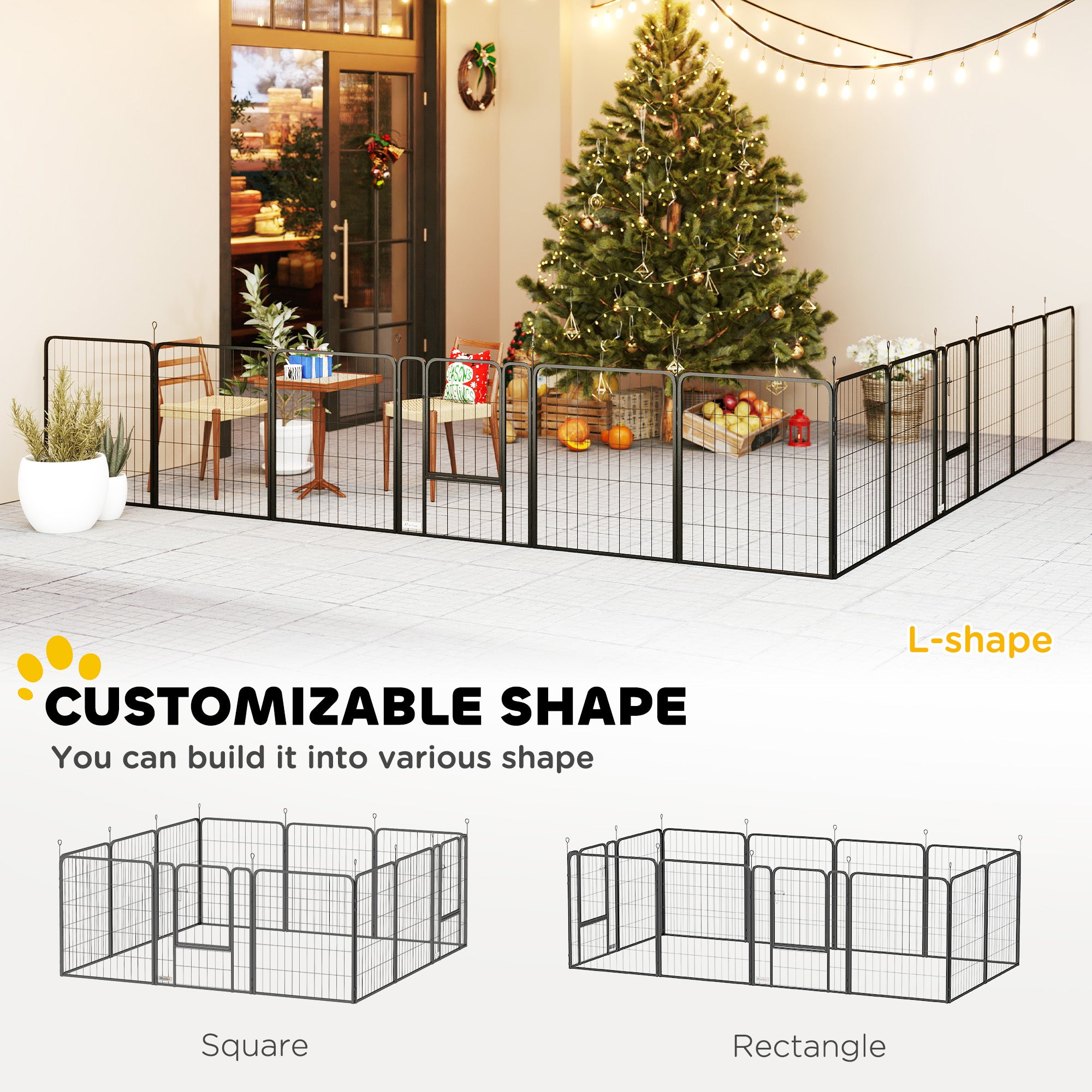 PawHut Dog Pen, 12 Panels Puppy Pen, Heavy Duty Dog Playpen, Portable Detachable Dog Exercise Pen Animal Enclosure for Medium Dogs, 80cm High, Black