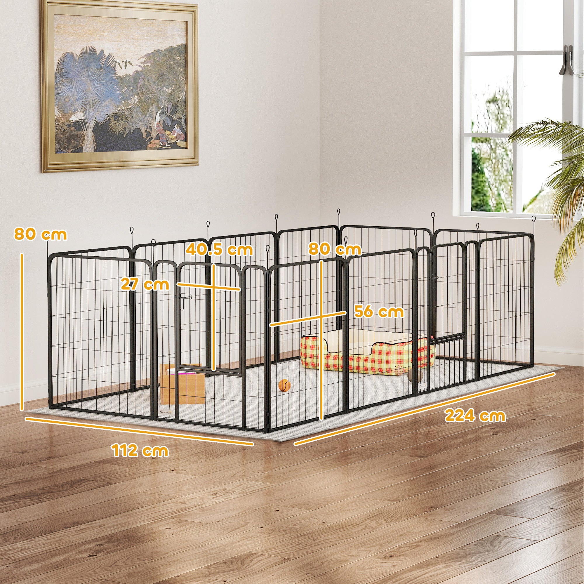 PawHut Dog Pen, 12 Panels Puppy Pen, Heavy Duty Dog Playpen, Portable Detachable Dog Exercise Pen Animal Enclosure for Medium Dogs, 80cm High, Black