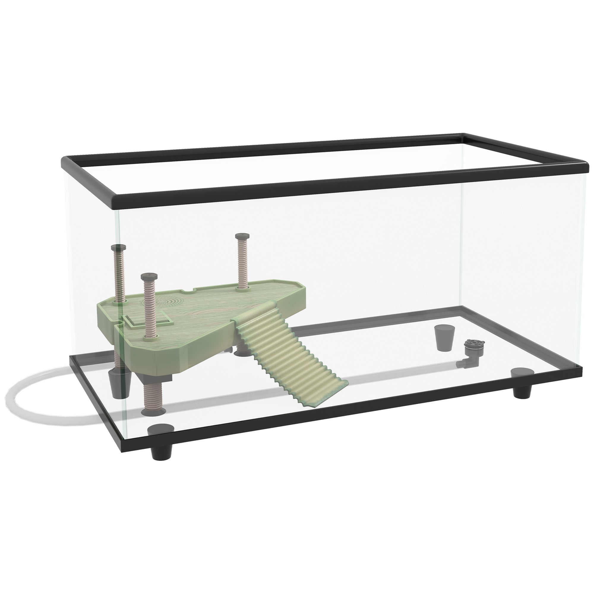 PawHut Turtle Tank, 50L Glass Turtle Aquarium with Basking Platform, Ramp, Easy Drainage, Strip Patch Thermometer, for Small Turtles, 60 x 30 x 32cm