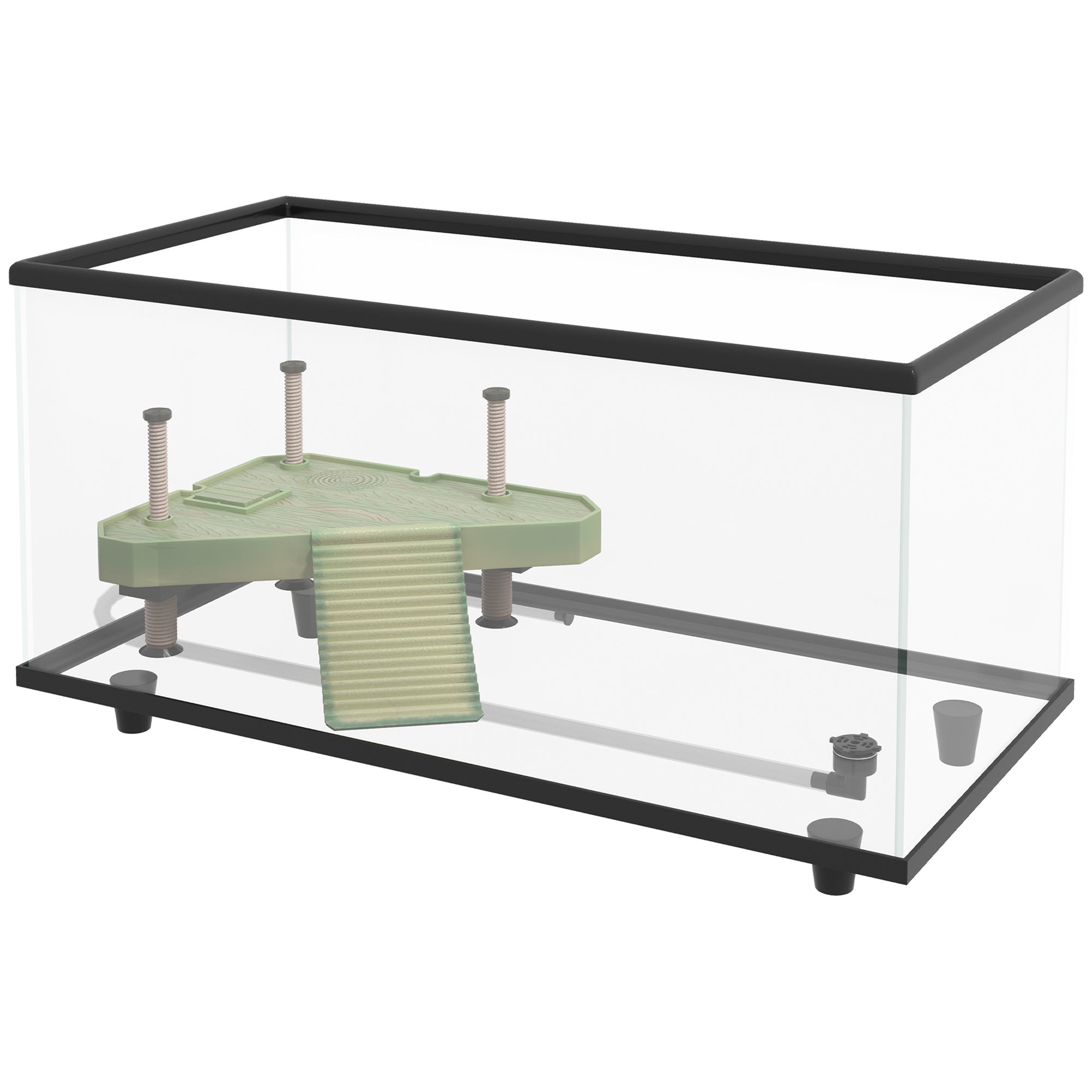 PawHut Turtle Tank, 50L Glass Turtle Aquarium with Basking Platform, Ramp, Easy Drainage, Strip Patch Thermometer, for Small Turtles, 60 x 30 x 32cm