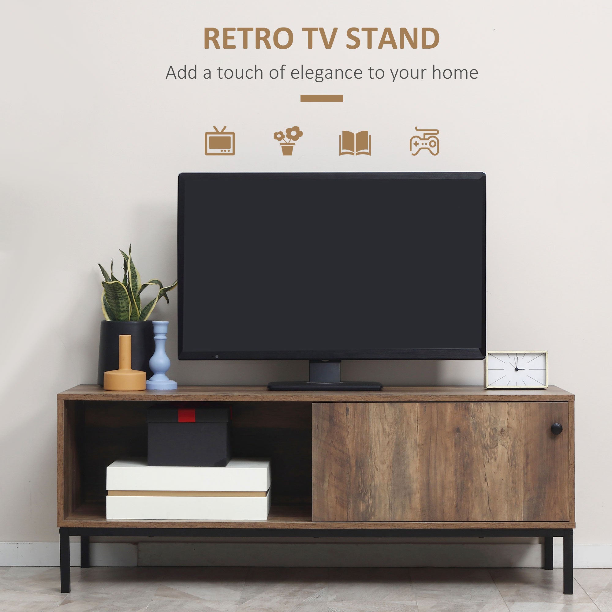 HOMCOM Retro TV Cabinet for TVs up to 50", TV Stand with Compartment and Adjustable Shelf, Media Console with Sliding Door for Living Room, Coffee