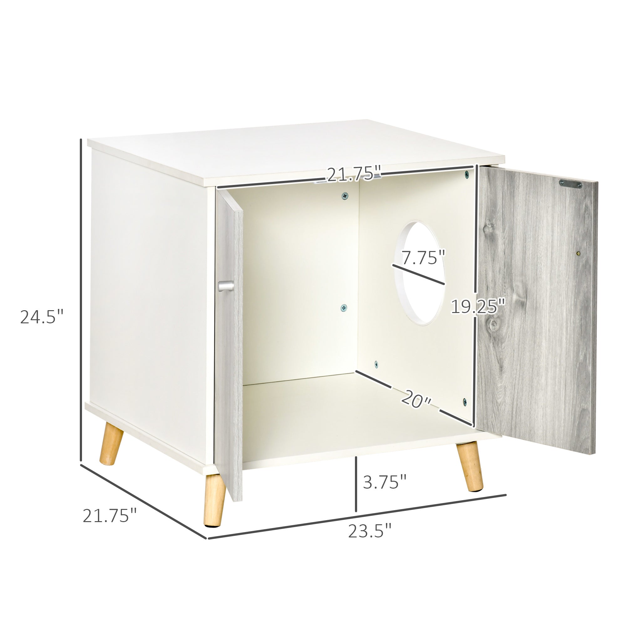 PawHut Wooden Cat Litter Box Enclosure, Multipurpose Anti-Tracking Pet Kitten House, Indoor End Table with Magnetic Doors & Storage Shelves, White
