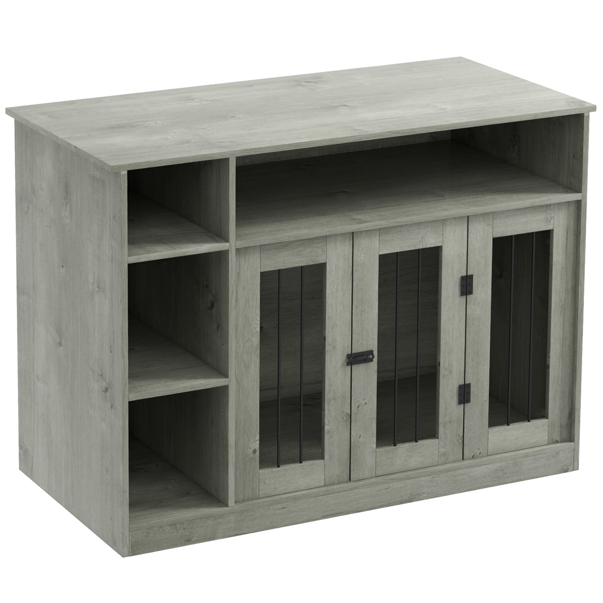 PawHut Dog Crate Furniture with Adjustable Shelf, Dog Kennel End Table, Indoor Pet Crate for Medium and Large Dogs, with Large Flat Surface, 47" x 23.5" x 35", Gray