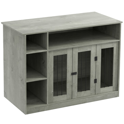 PawHut Dog Crate Furniture with Adjustable Shelf, Dog Kennel End Table, Indoor Pet Crate for Medium and Large Dogs, with Large Flat Surface, 47" x 23.5" x 35", Gray