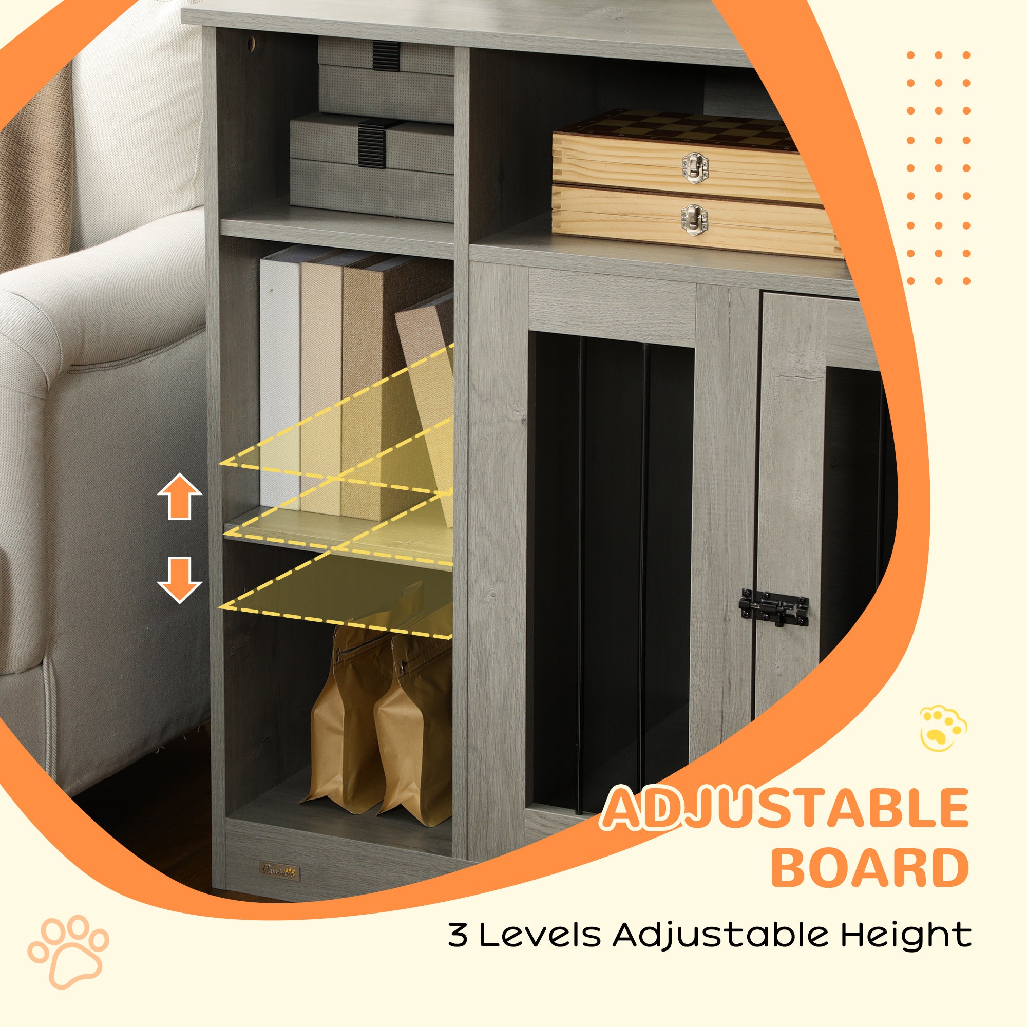 PawHut Dog Crate Furniture with Adjustable Shelf, Dog Kennel End Table, Indoor Pet Crate for Medium and Large Dogs, with Large Flat Surface, 47" x 23.5" x 35", Gray