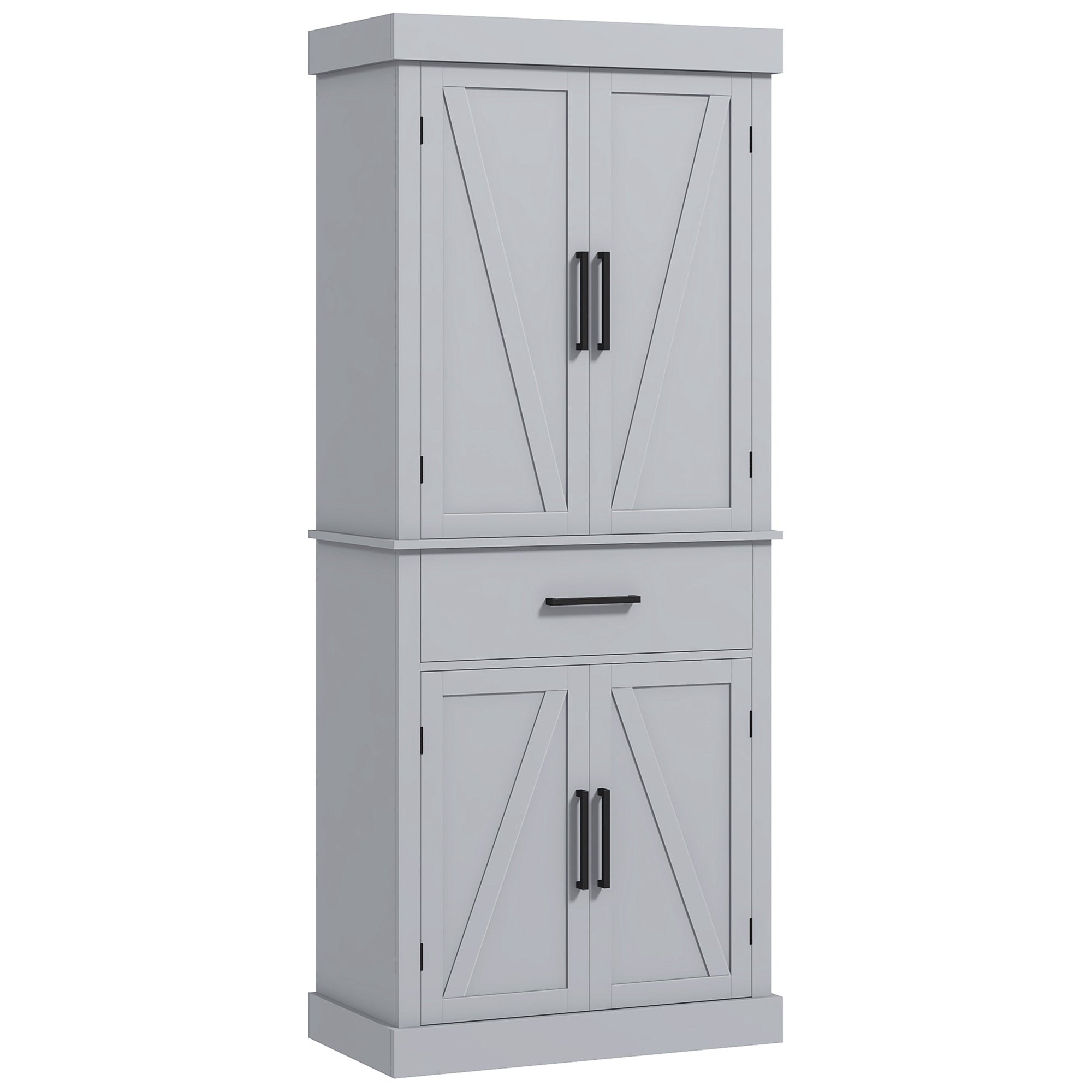 HOMCOM 72" Tall Kitchen Pantry Cabinet, Farmhouse Freestanding Storage Cabinet with Doors and Shelves, Kitchen Cabinet with Drawer and Adjustable Shelves, Grey