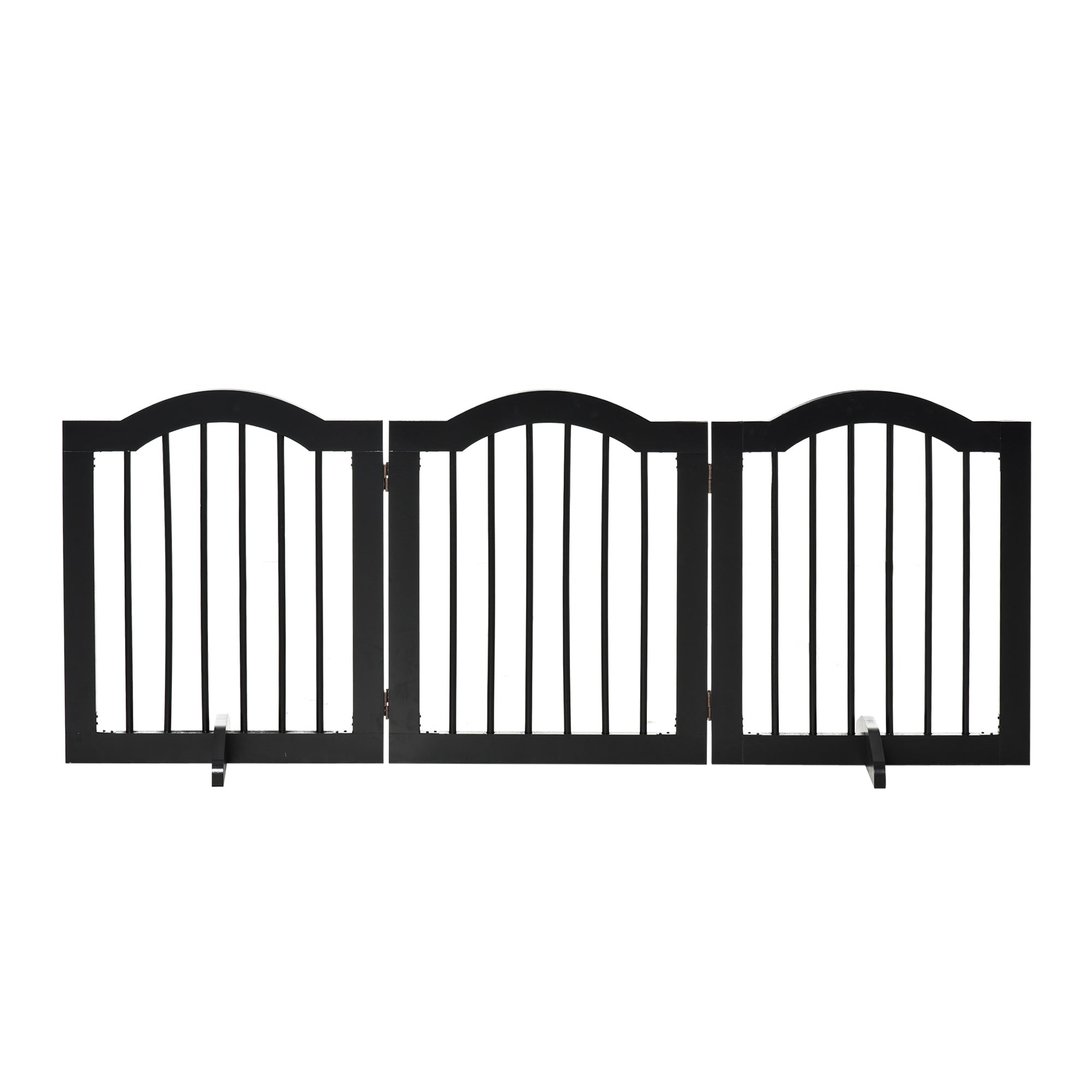 PawHut Freestanding Pet Gate Wooden Dog Gate with Support Feet Foldable Pet Fence Safety Barrier for the House Doorway Stairs Black