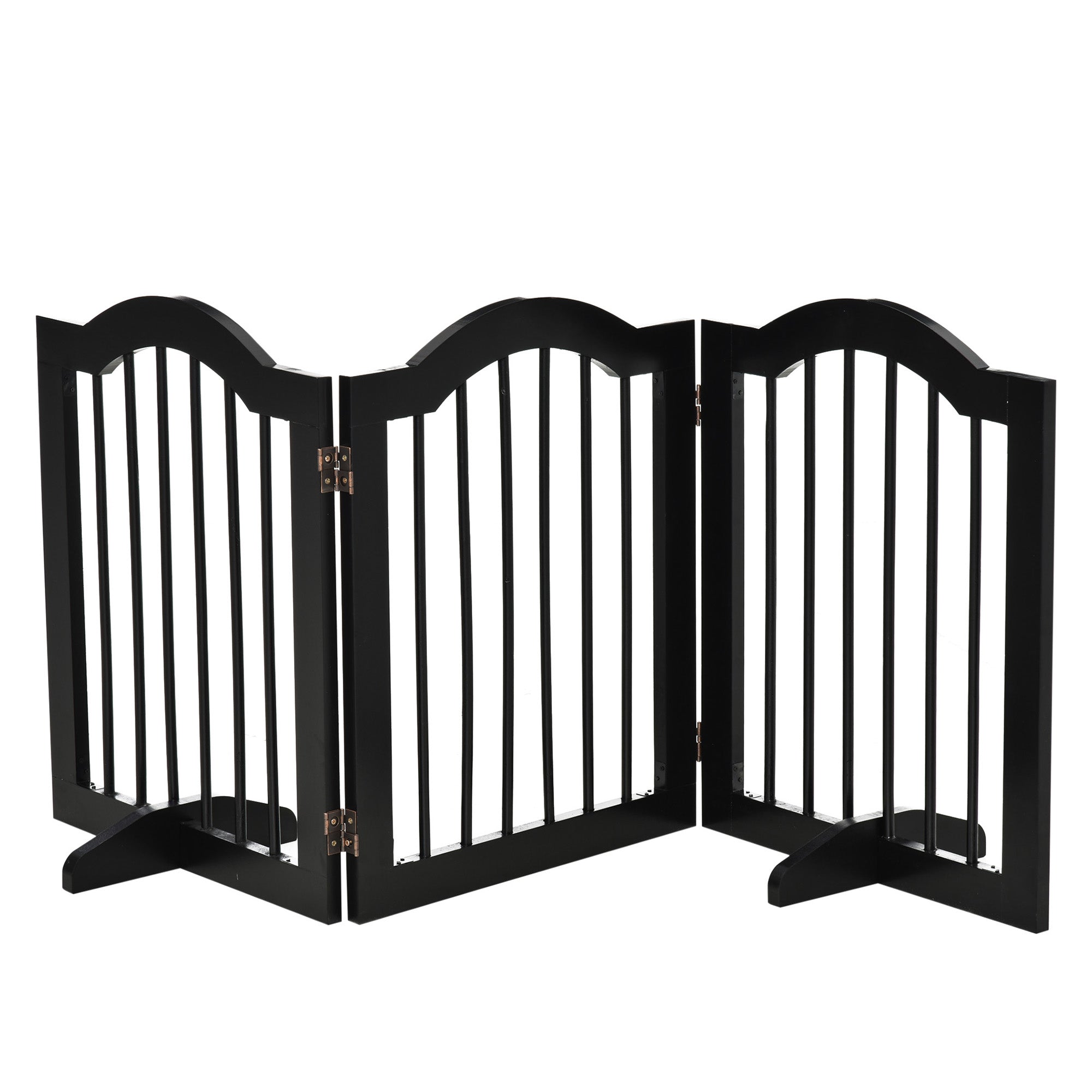 PawHut Freestanding Pet Gate for Dogs 24" Tall Foldable Dog Gates Indoor Wooden Barrier 3 Panels with 2 Support Feet, for Doorway Stairs, Black