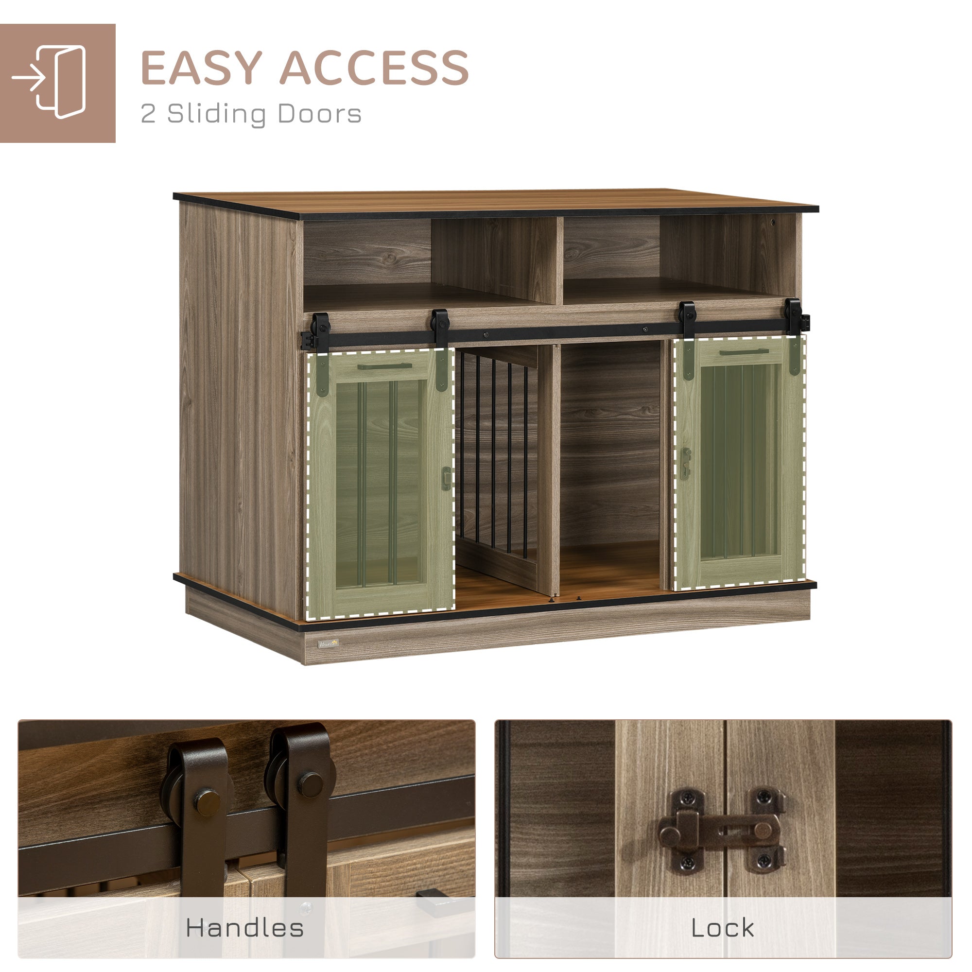 PawHut Dog Crate Furniture for Large Dogs or Double Dog Kennel for Small Dogs with Shelves, Sliding Doors, 47" x 23.5" x 35", Oak