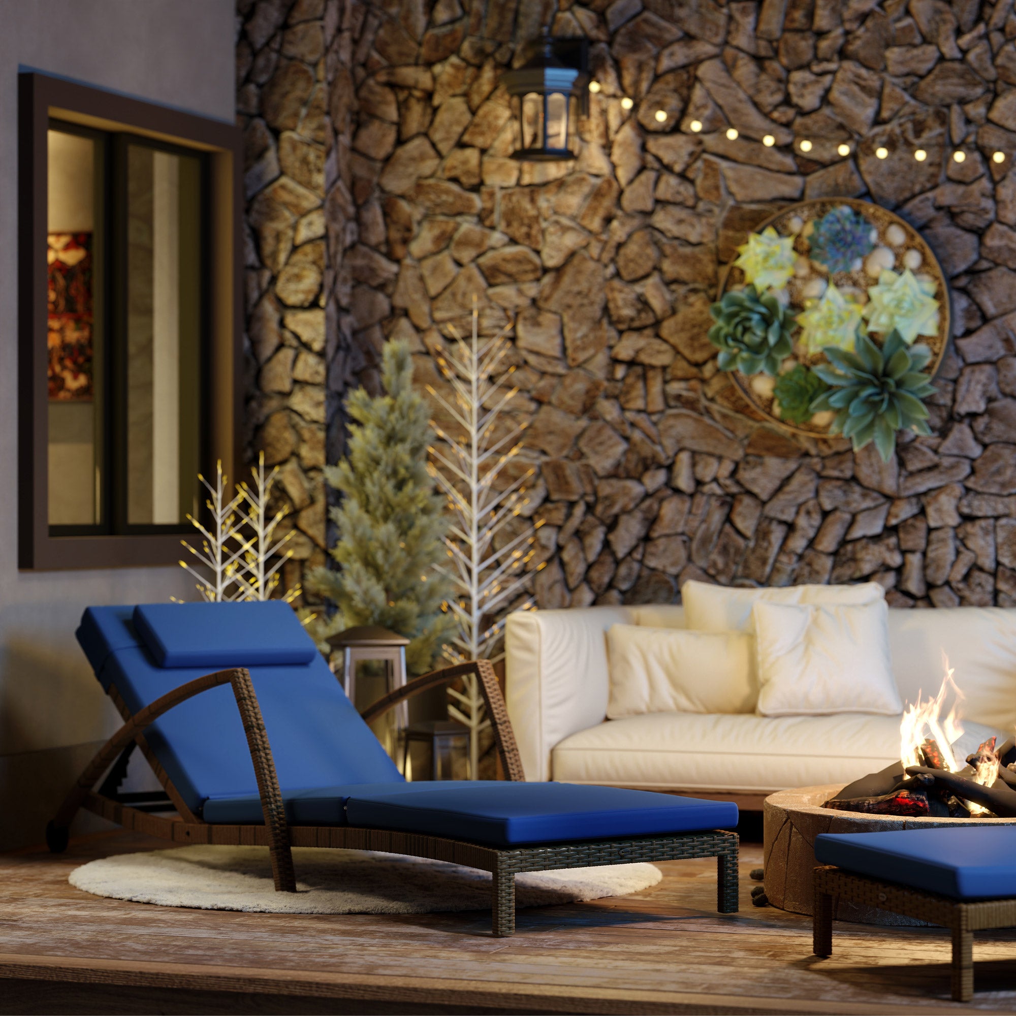 Outsunny Set of 2 Wicker Chaise Lounge Chair Outdoor with Wheels, 5-Level Adjustable Reclining Rattan Patio Lounger Tanning Chair with Cushion, Armrests for Yard, Pool, Dark Blue