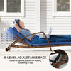 Outsunny Set of 2 Wicker Chaise Lounge Chair Outdoor with Wheels, 5-Level Adjustable Reclining Rattan Patio Lounger Tanning Chair with Cushion, Armrests for Yard, Pool, Dark Blue