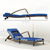 Outsunny Set of 2 Wicker Chaise Lounge Chair Outdoor with Wheels, 5-Level Adjustable Reclining Rattan Patio Lounger Tanning Chair with Cushion, Armrests for Yard, Pool, Dark Blue