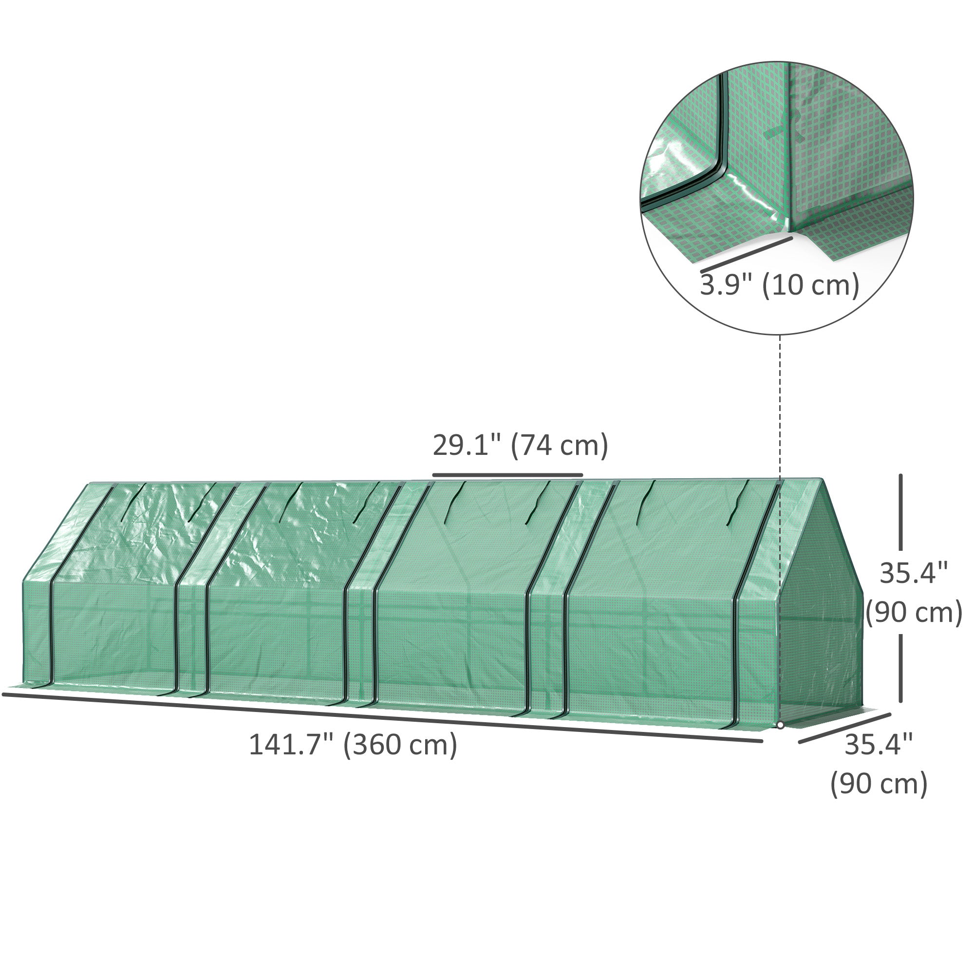 Outsunny 12' x 3' x 3' Portable Mini Greenhouse, Tunnel Growing Tent, Plants Flower Warm House with Zippered Roll-up Doors, Green