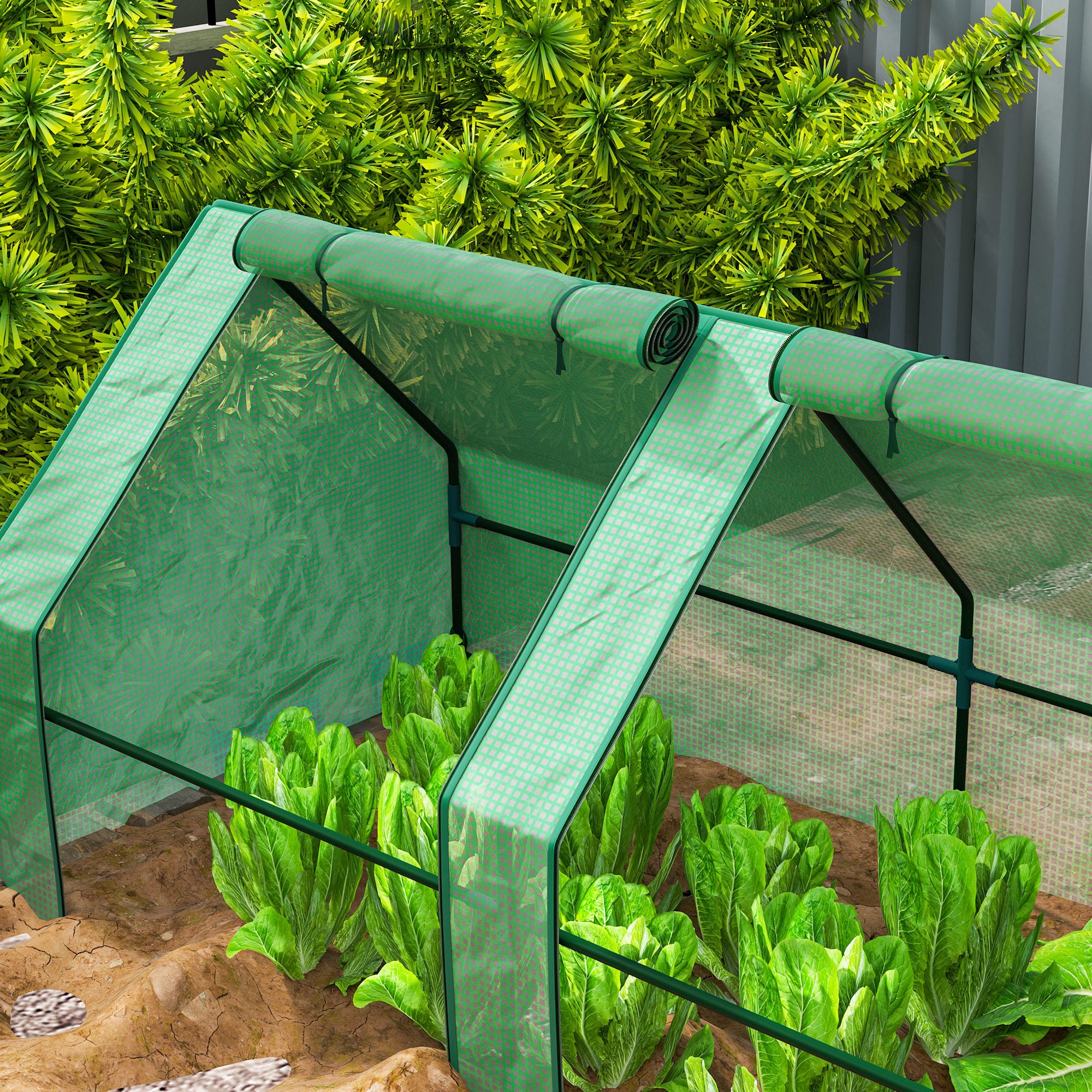 Outsunny 12' x 3' x 3' Portable Mini Greenhouse, Tunnel Growing Tent, Plants Flower Warm House with Zippered Roll-up Doors, Green