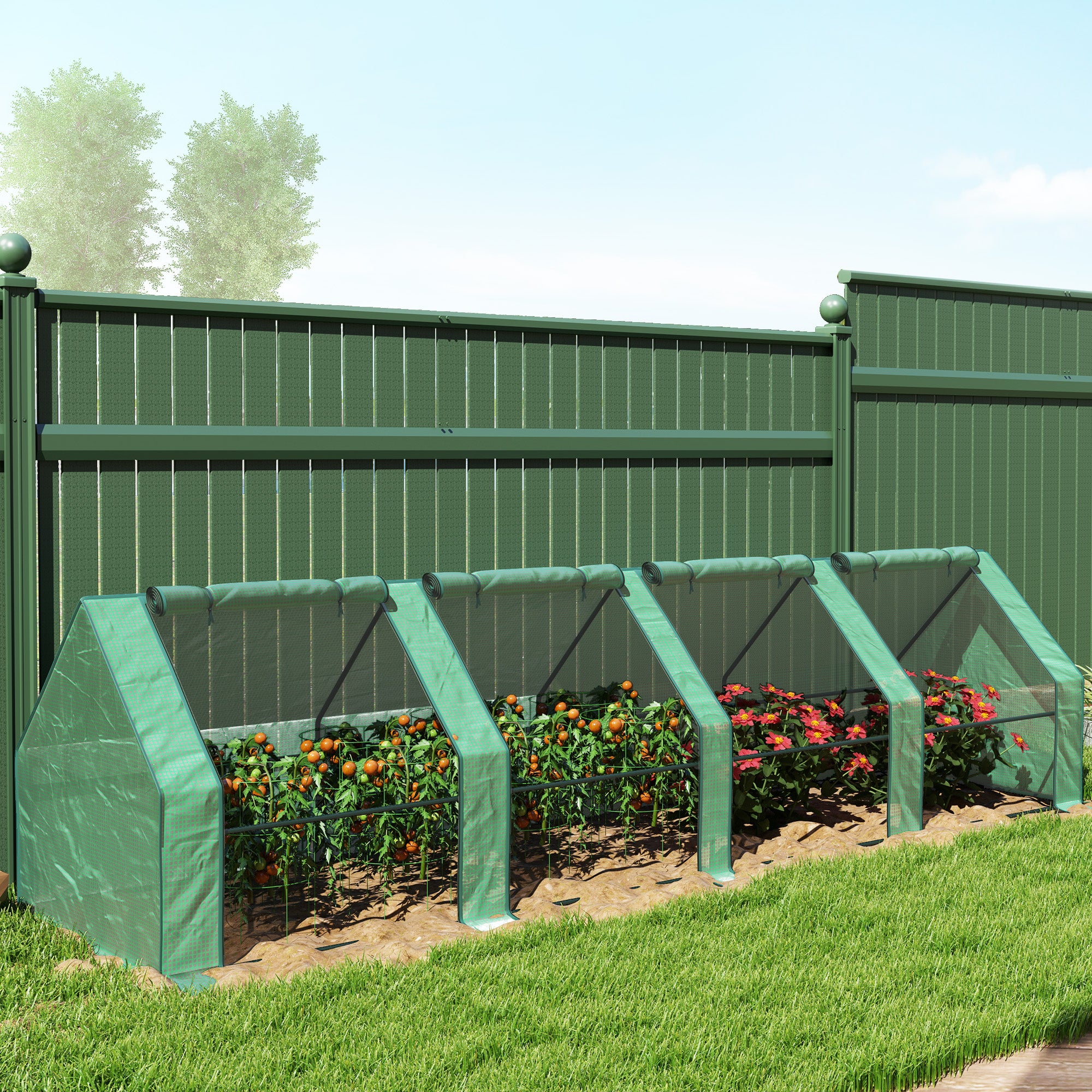 Outsunny 12' x 3' x 3' Portable Mini Greenhouse, Tunnel Growing Tent, Plants Flower Warm House with Zippered Roll-up Doors, Green