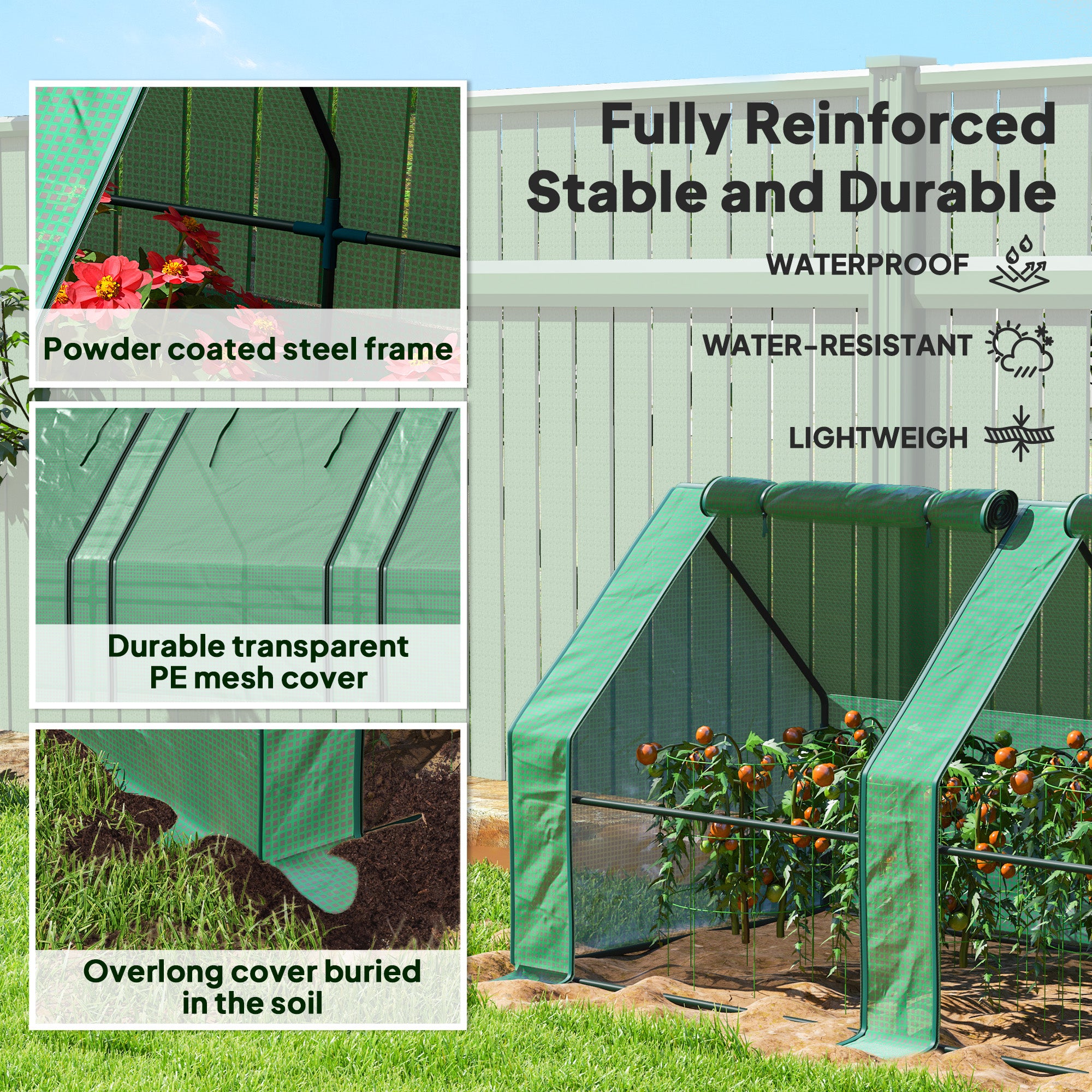Outsunny 12' x 3' x 3' Portable Mini Greenhouse, Tunnel Growing Tent, Plants Flower Warm House with Zippered Roll-up Doors, Green