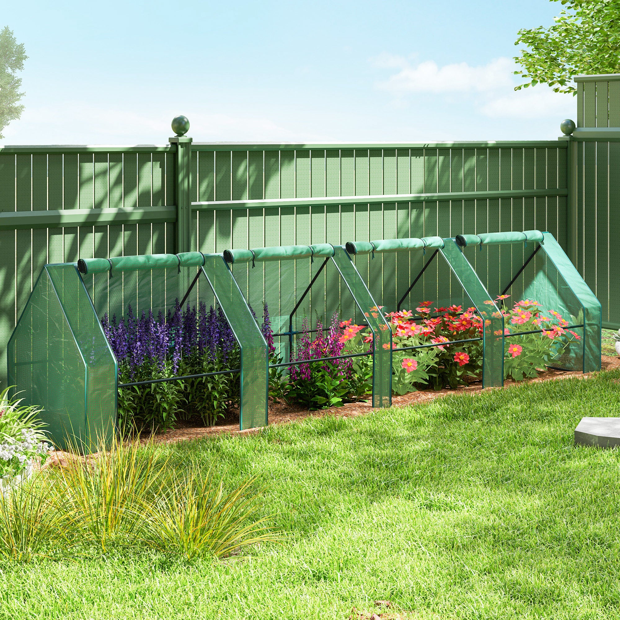 Outsunny 12' x 3' x 3' Portable Mini Greenhouse, Tunnel Growing Tent, Plants Flower Warm House with Zippered Roll-up Doors, Green