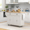 HOMCOM Kitchen Island with Storage, Rolling Kitchen Island with Drop Leaf, Solid Wood Top, 2 Drawers, 2 Cabinets, Adjustable Shelves and Knife Rack, Cream White