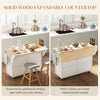 HOMCOM Kitchen Island with Storage, Rolling Kitchen Island with Drop Leaf, Solid Wood Top, 2 Drawers, 2 Cabinets, Adjustable Shelves and Knife Rack, Cream White