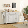 HOMCOM Kitchen Island with Storage, Rolling Kitchen Island with Drop Leaf, Solid Wood Top, 2 Drawers, 2 Cabinets, Adjustable Shelves and Knife Rack, Cream White
