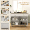 HOMCOM Kitchen Island with Storage, Rolling Kitchen Island with Drop Leaf, Solid Wood Top, 2 Drawers, 2 Cabinets, Adjustable Shelves and Knife Rack, Cream White