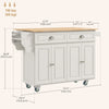 HOMCOM Kitchen Island with Storage, Rolling Kitchen Island with Drop Leaf, Solid Wood Top, 2 Drawers, 2 Cabinets, Adjustable Shelves and Knife Rack, Cream White