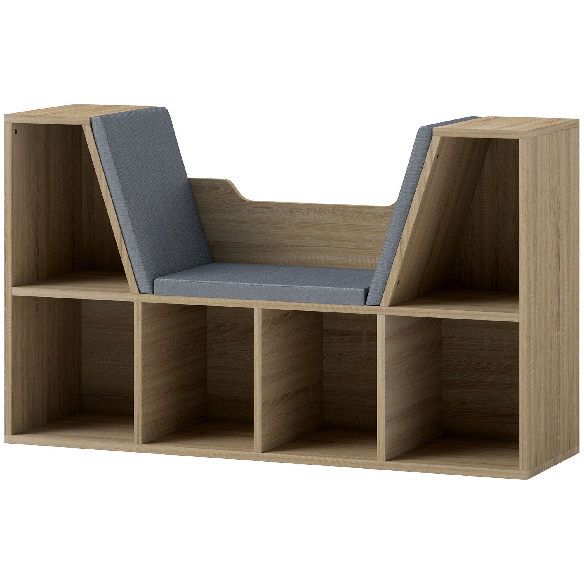 HOMCOM 6-Cubby Bookcase with Seat Cushion, Cube Storage Shelf Bookshelf with Reading Nook for Home Office, Study, Oak
