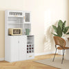 HOMCOM Kitchen Hutch with Wine Storage, Buffet with Hutch, Microwave Countertop, Drawer, Adjustable Shelf, Tempered Glass Doors, Coffee Bar Cabinet, White