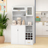 HOMCOM Kitchen Hutch with Wine Storage, Buffet with Hutch, Microwave Countertop, Drawer, Adjustable Shelf, Tempered Glass Doors, Coffee Bar Cabinet, White