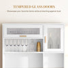 HOMCOM Kitchen Hutch with Wine Storage, Buffet with Hutch, Microwave Countertop, Drawer, Adjustable Shelf, Tempered Glass Doors, Coffee Bar Cabinet, White