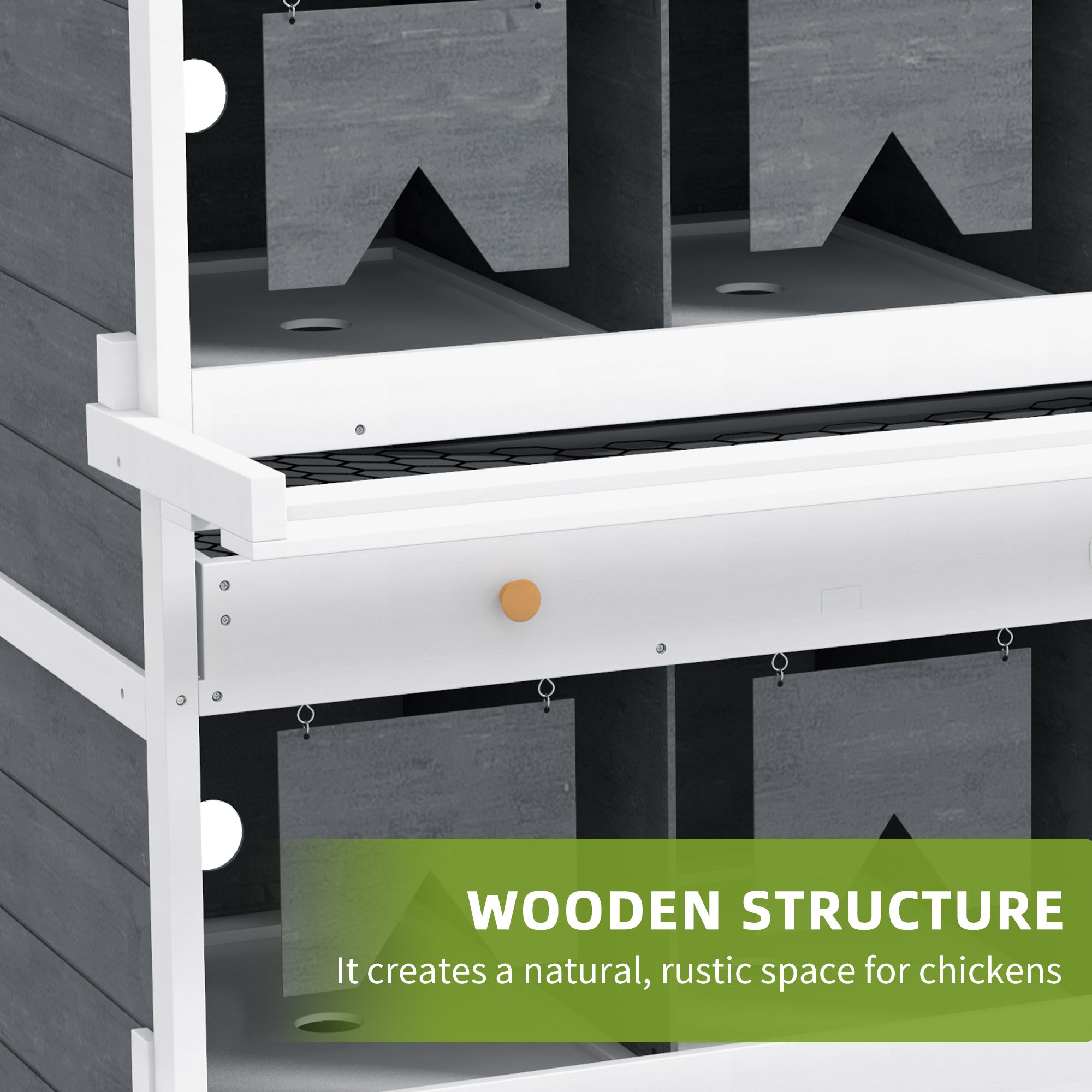 PawHut Nesting Boxes for Chickens, 8 Compartments Wood Roll Out Laying Nest Box for Chicken Coop with 2 Egg Collection Trays, 4 Perches, for 16 - 32 Hens, Gray
