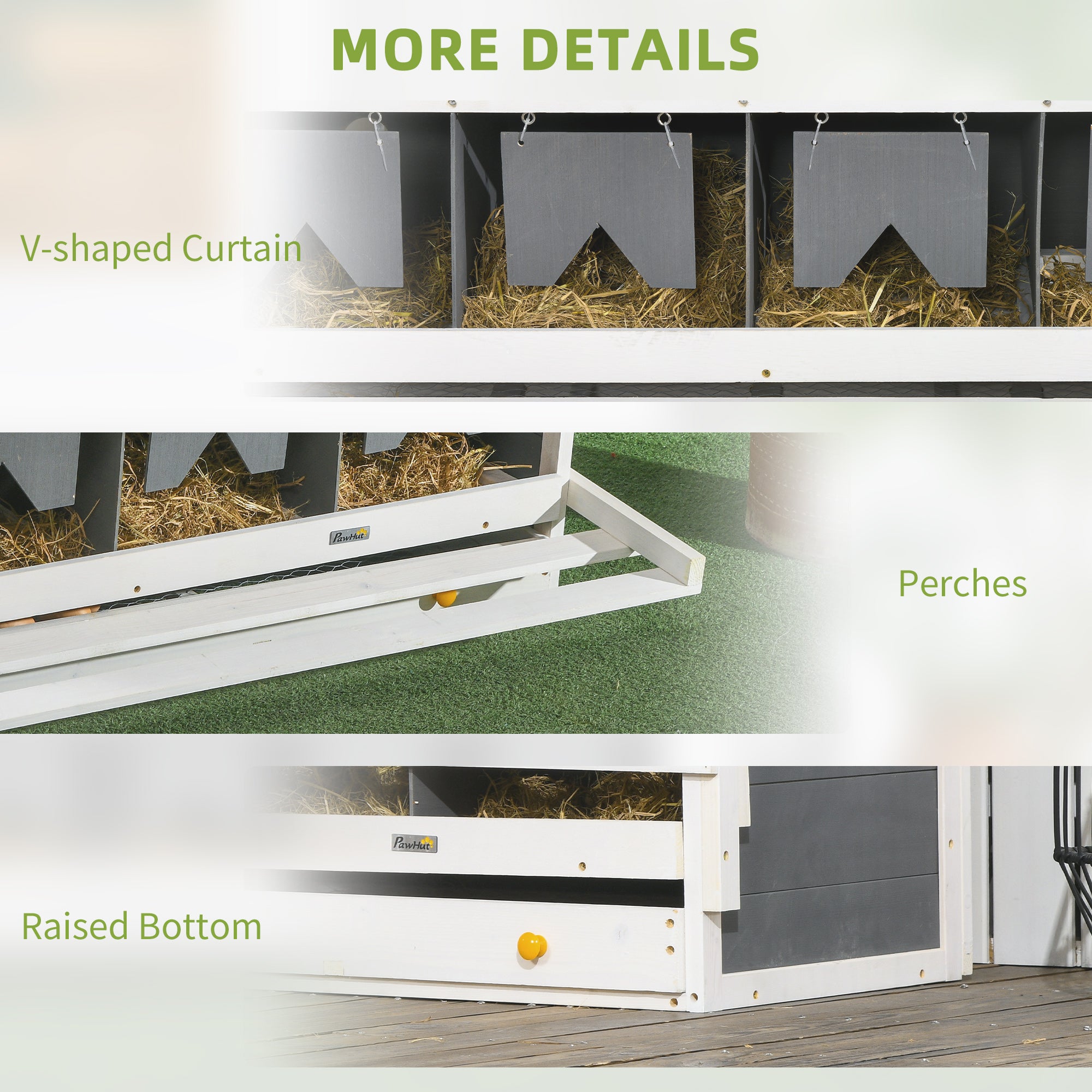 PawHut Nesting Boxes for Chickens, 8 Compartments Wood Roll Out Laying Nest Box for Chicken Coop with 2 Egg Collection Trays, 4 Perches, for 16 - 32 Hens, Gray