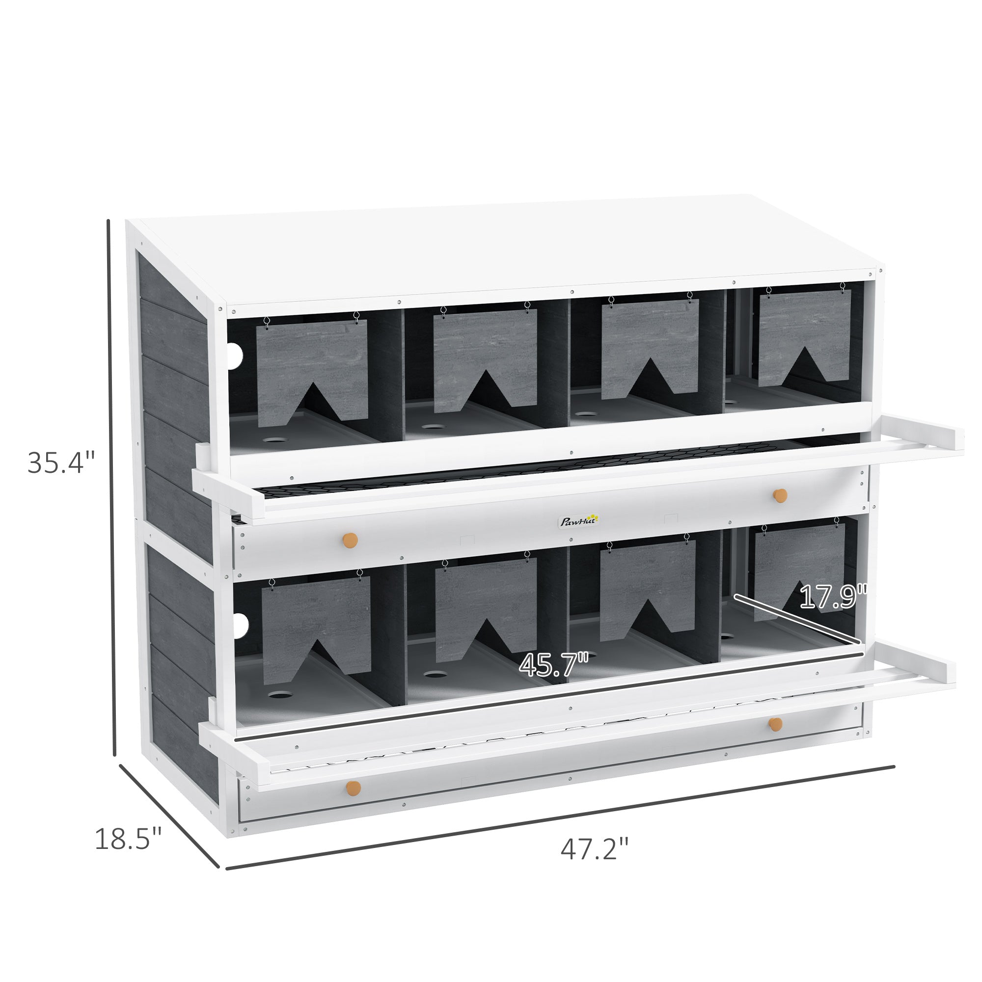 PawHut Nesting Boxes for Chickens, 8 Compartments Wood Roll Out Laying Nest Box for Chicken Coop with 2 Egg Collection Trays, 4 Perches, for 16 - 32 Hens, Gray