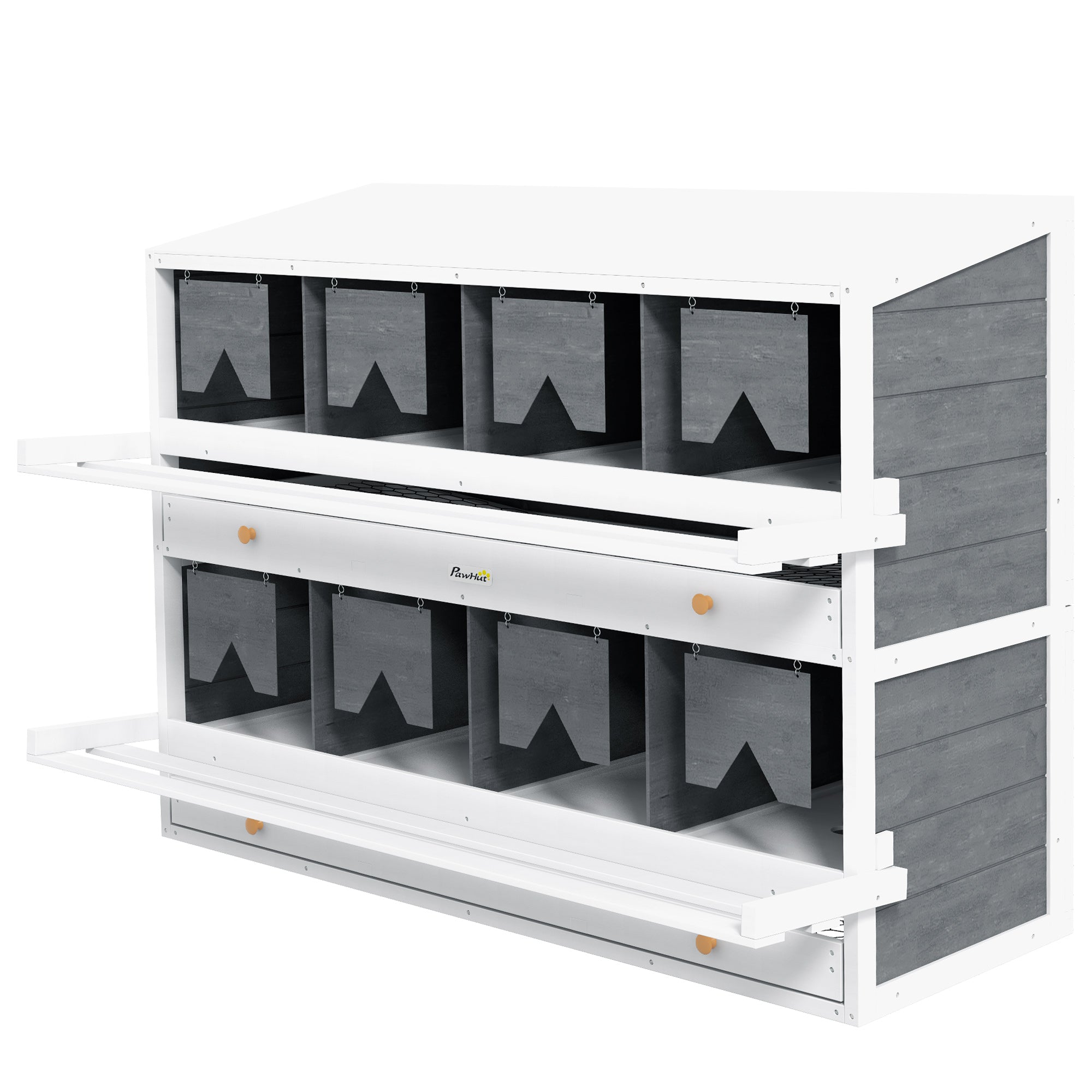 PawHut Nesting Boxes for Chickens, 8 Compartments Wood Roll Out Laying Nest Box for Chicken Coop with 2 Egg Collection Trays, 4 Perches, for 16 - 32 Hens, Gray