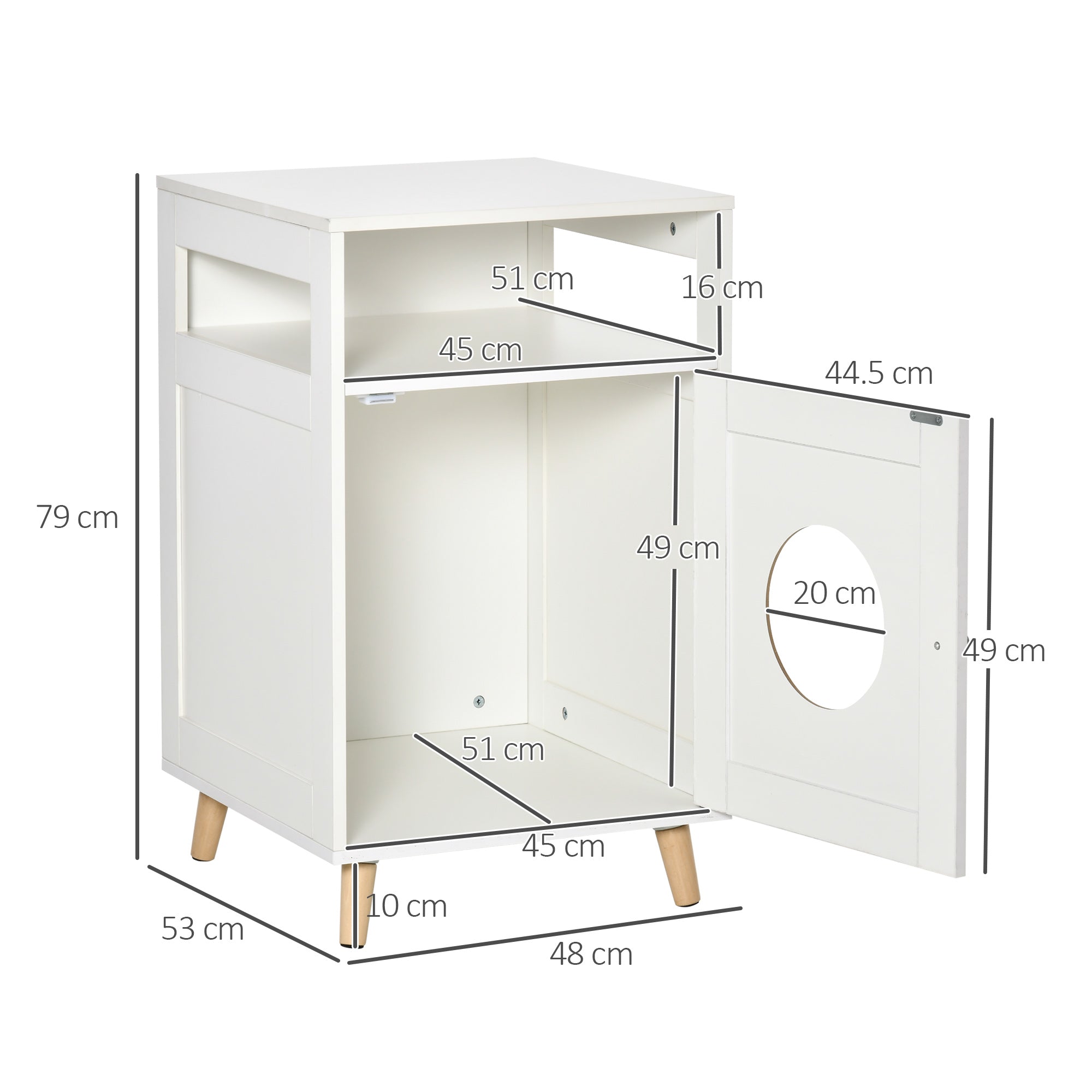 PawHut Cat Litter Box Enclosure Washroom Cave House Decorative End Table Wooden Cabinet Indoor with Magnetic Door Multiple Storage Space White